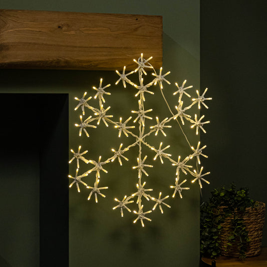 50cm Light up Hanging Christmas Snowflake with 180 Multi-Action Warm White LEDs