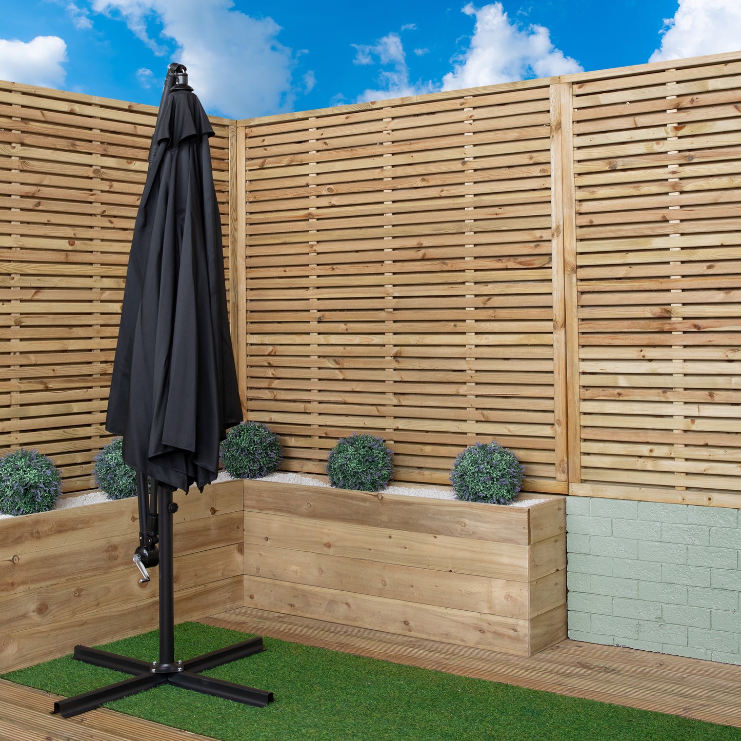 Samuel Alexander 3m Cantilever Parasol in Black with Crank Handle for Patio Garden Banana Parasol with UV Protection Outdoor Umbrella Sun Shades for Garden