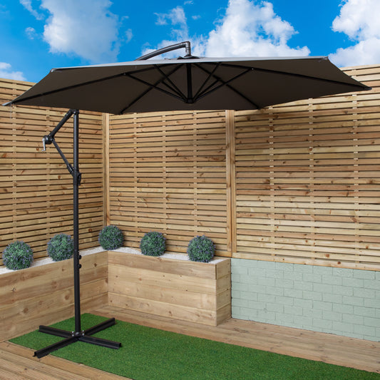 3m Hanging Banana Cantilever Garden Parasol with Cover in Grey