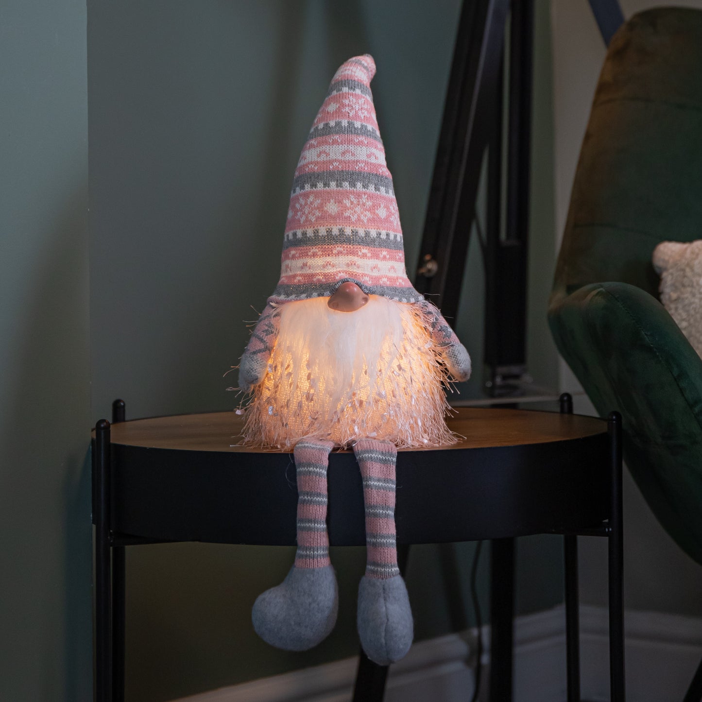 50cm Battery Operated Light up Male Christmas Gonk with Dangly Legs in Striped Hat