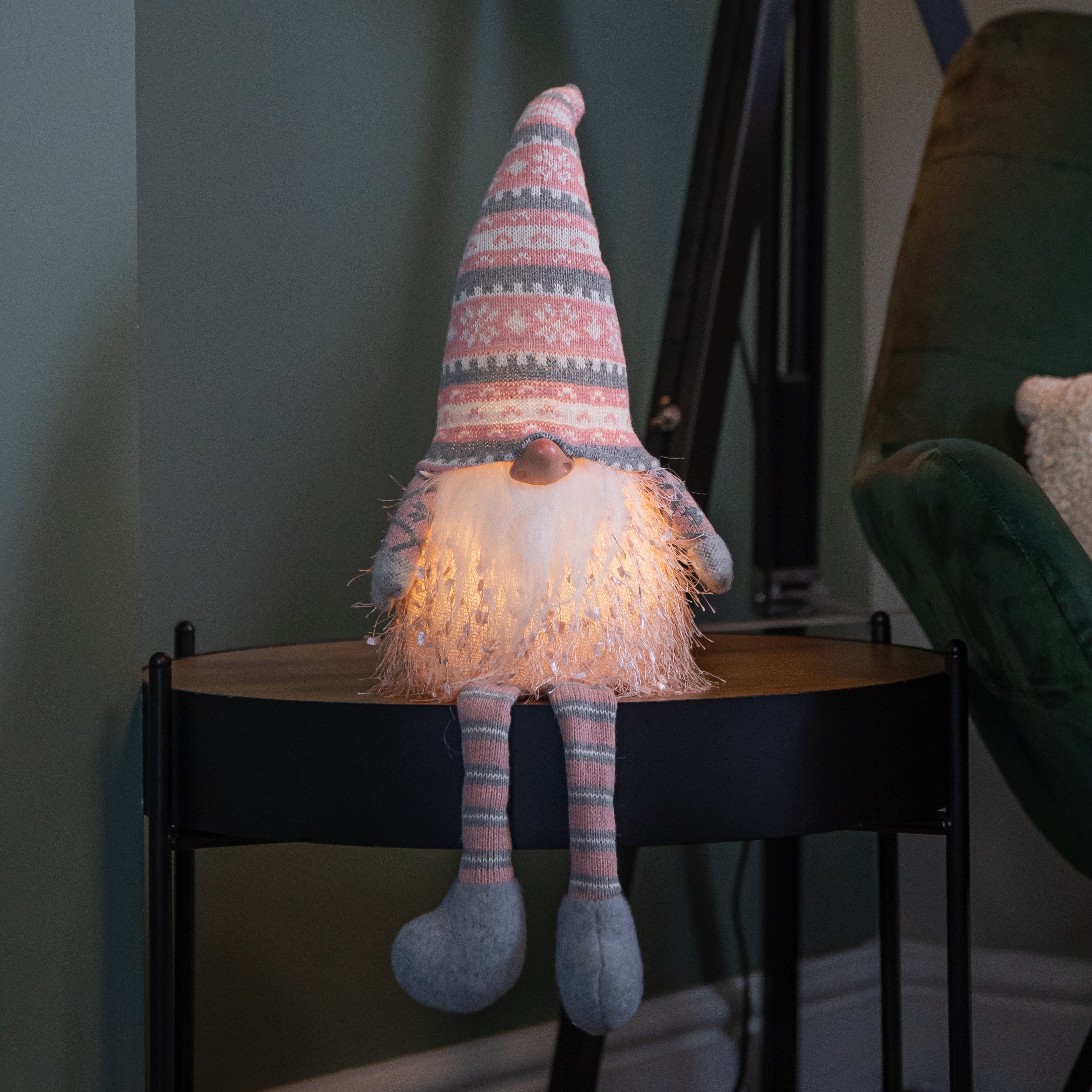 50cm Battery Operated Light up Male Christmas Gonk with Dangly Legs in Striped Hat