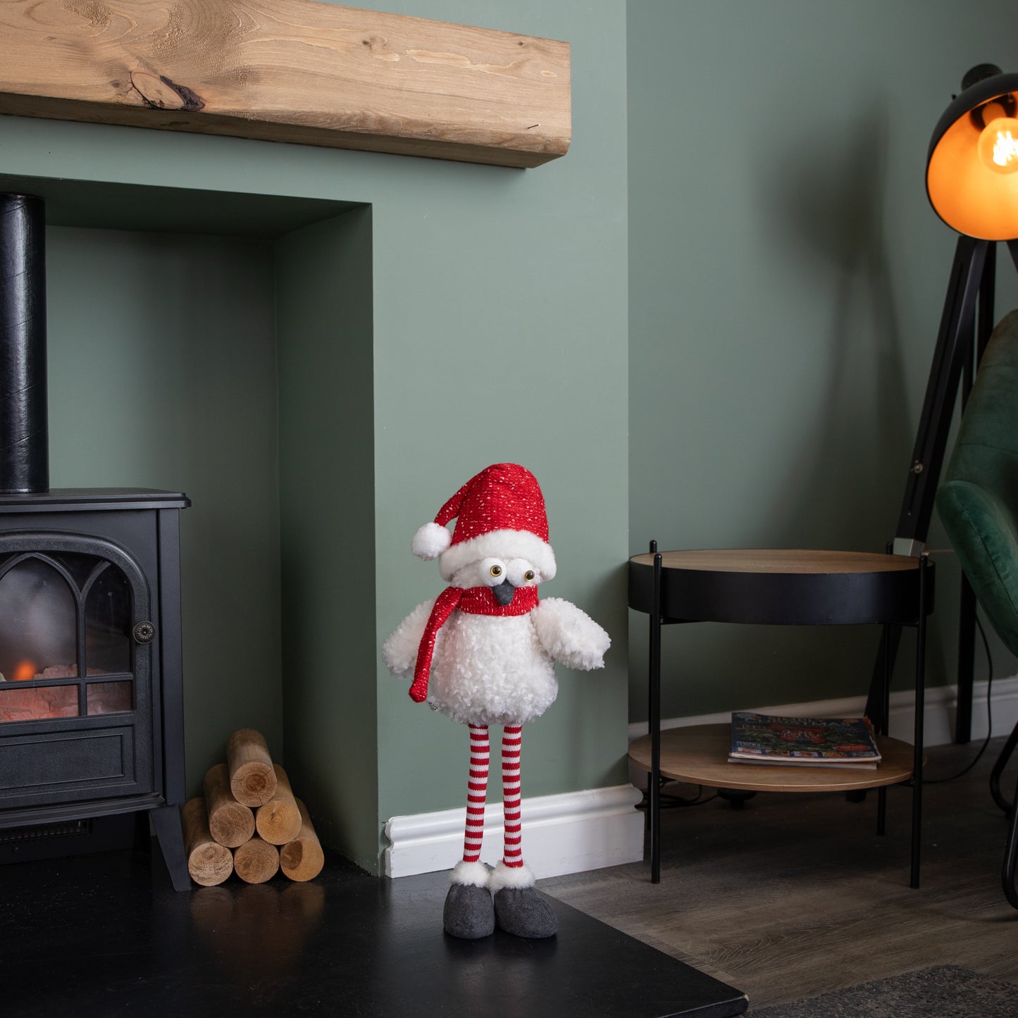 60cm Large Standing Plush Christmas Goggle Owl with Santa Hat
