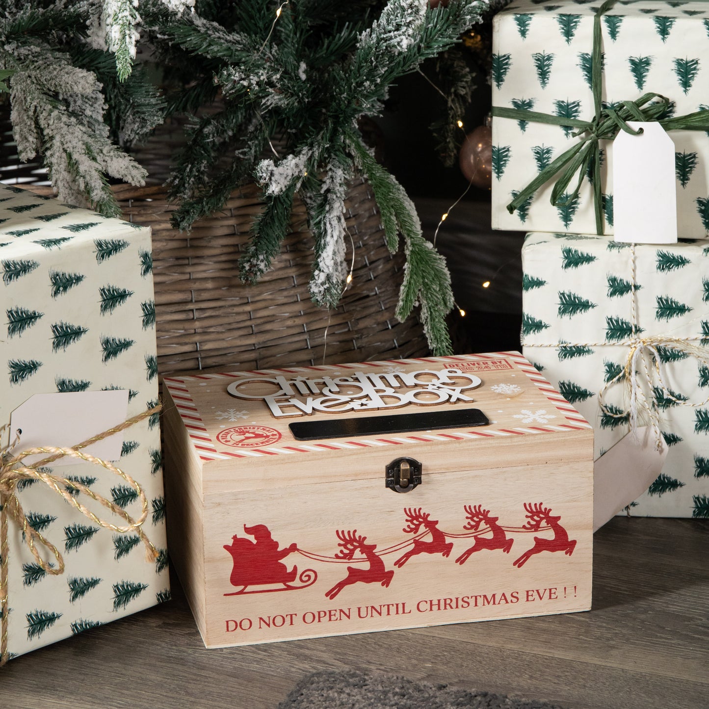 30cm Christmas Eve Wooden Gift Box with Personalisable Name Plate