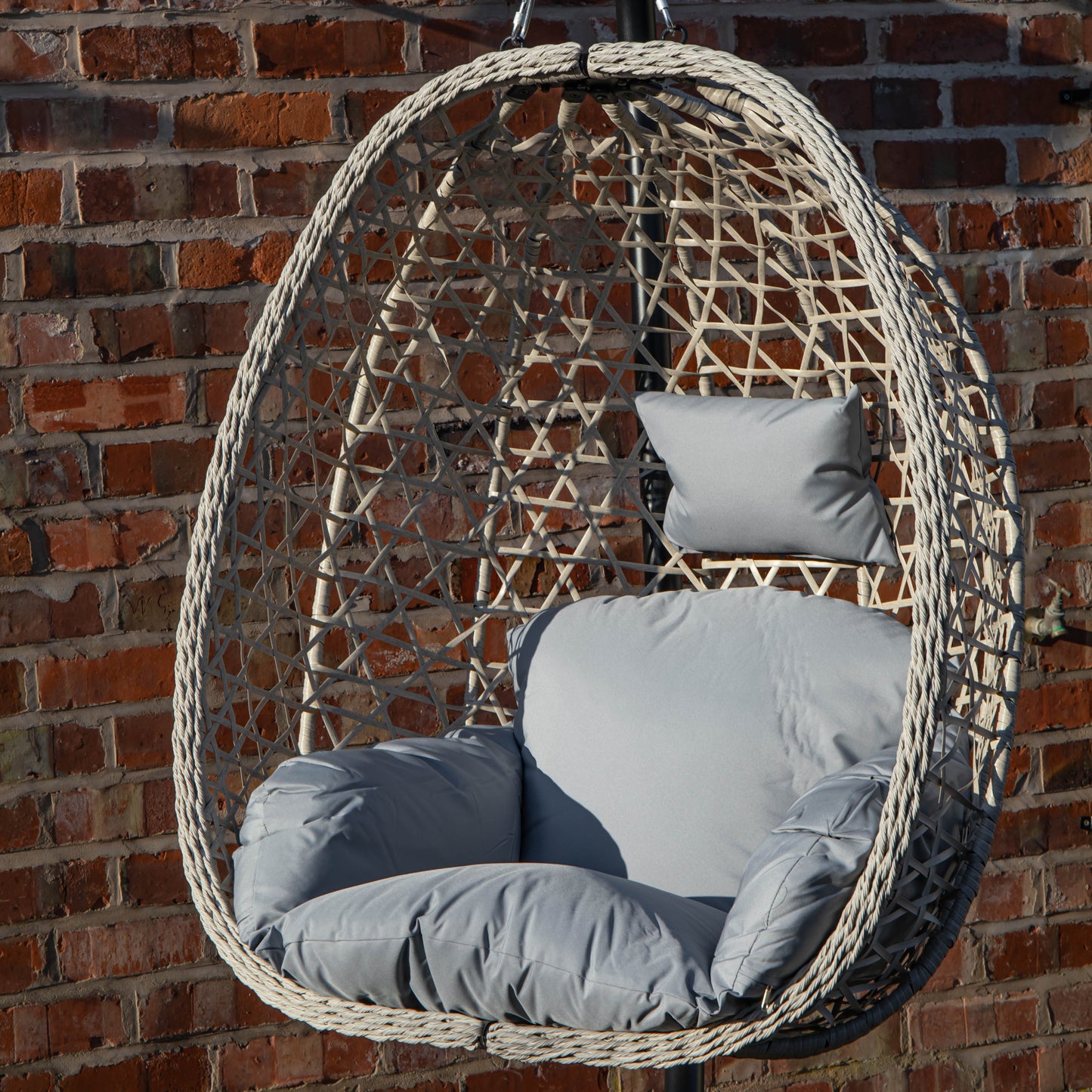 Samuel Alexander Hanging Garden Rattan Egg Chair with Steel Frame and Waterproof Cover in Cool Grey