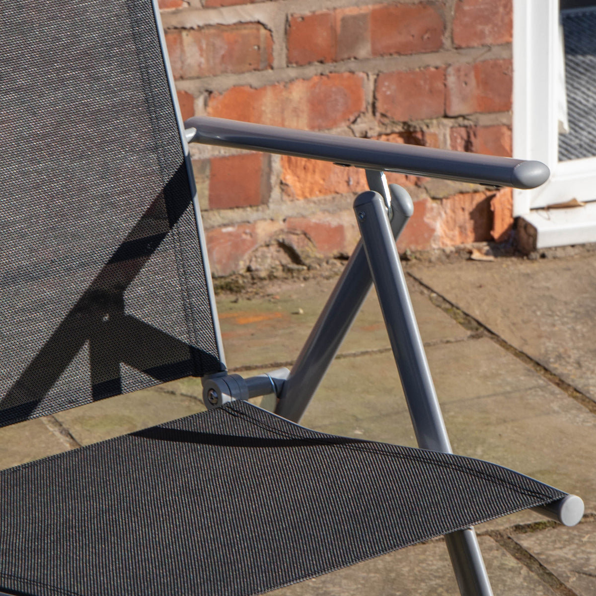 2 x Multi Position High Back Reclining Garden / Outdoor Folding Chair in Black and Silver