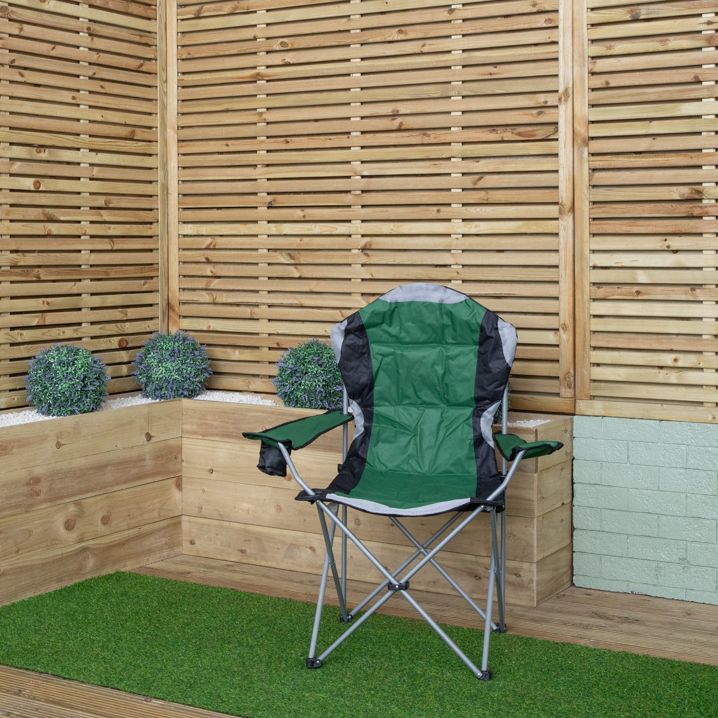 Luxury Padded High Back Outdoor Folding Chair with Cupholder in Green
