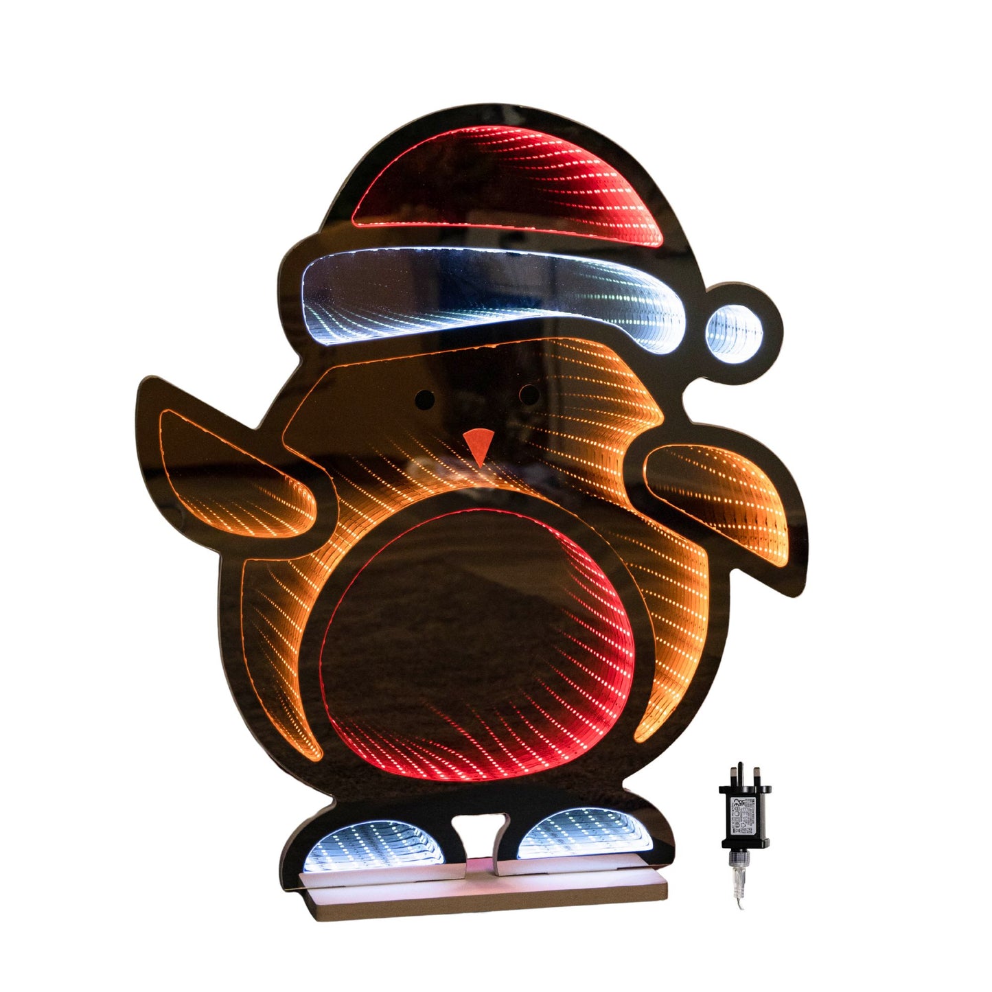 60cm Light up Robin in Santa Hat Christmas Infinity Decoration with LEDs
