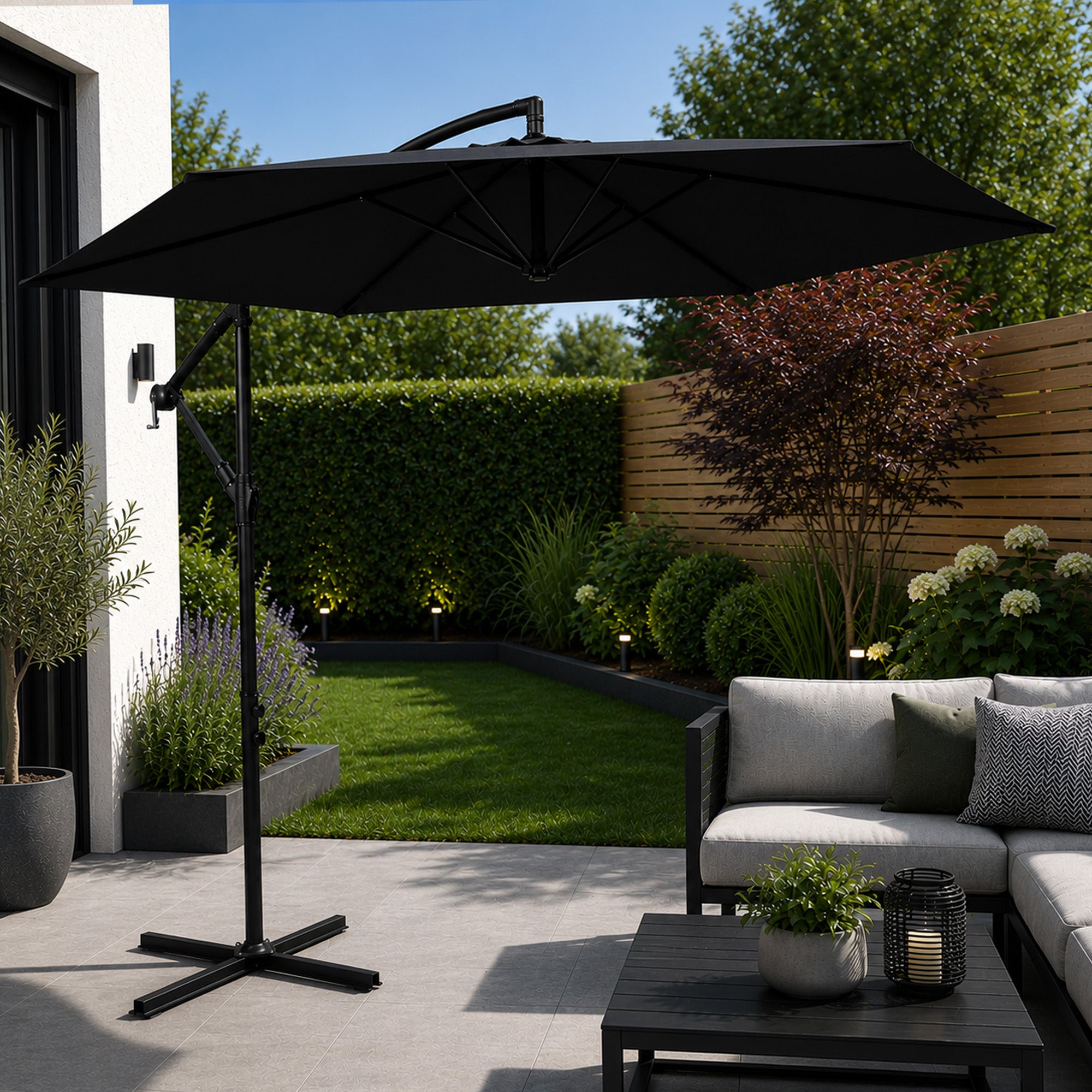 Samuel Alexander 3m Cantilever Parasol in Black with Crank Handle for Patio Garden Banana Parasol with UV Protection Outdoor Umbrella Sun Shades for Garden