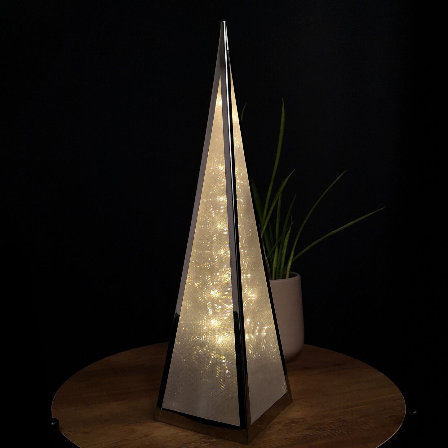 45cm Christmas Holographic Pyramid with Silver Frame-16 Warm White Led