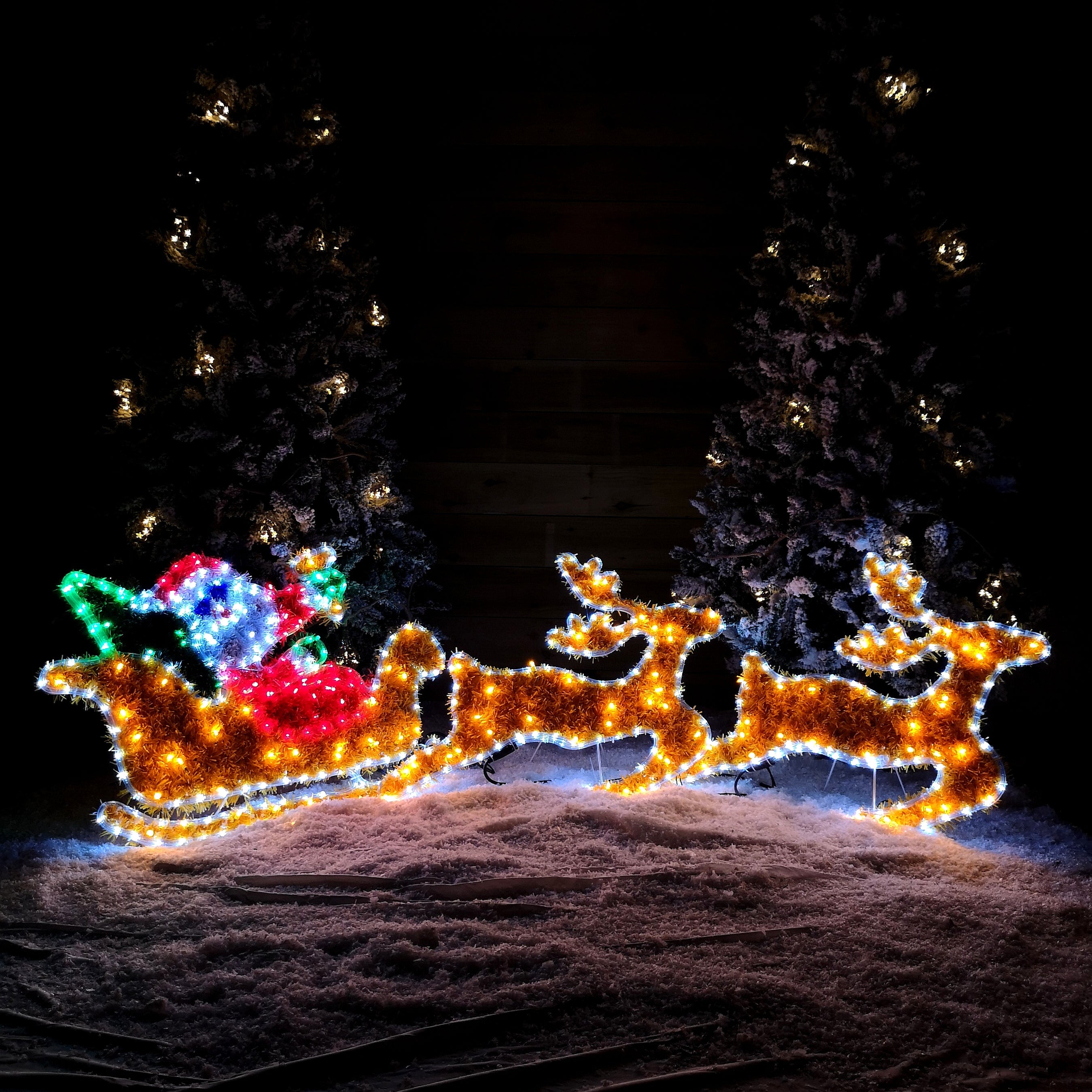 2.3m LED Tinsel Garland Santa with Sleigh and Reindeer Rope Light Christmas Decoration