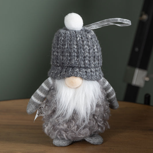 16cm Grey Gonk with Bobble Hat Hanging Christmas Pendant Decoration
