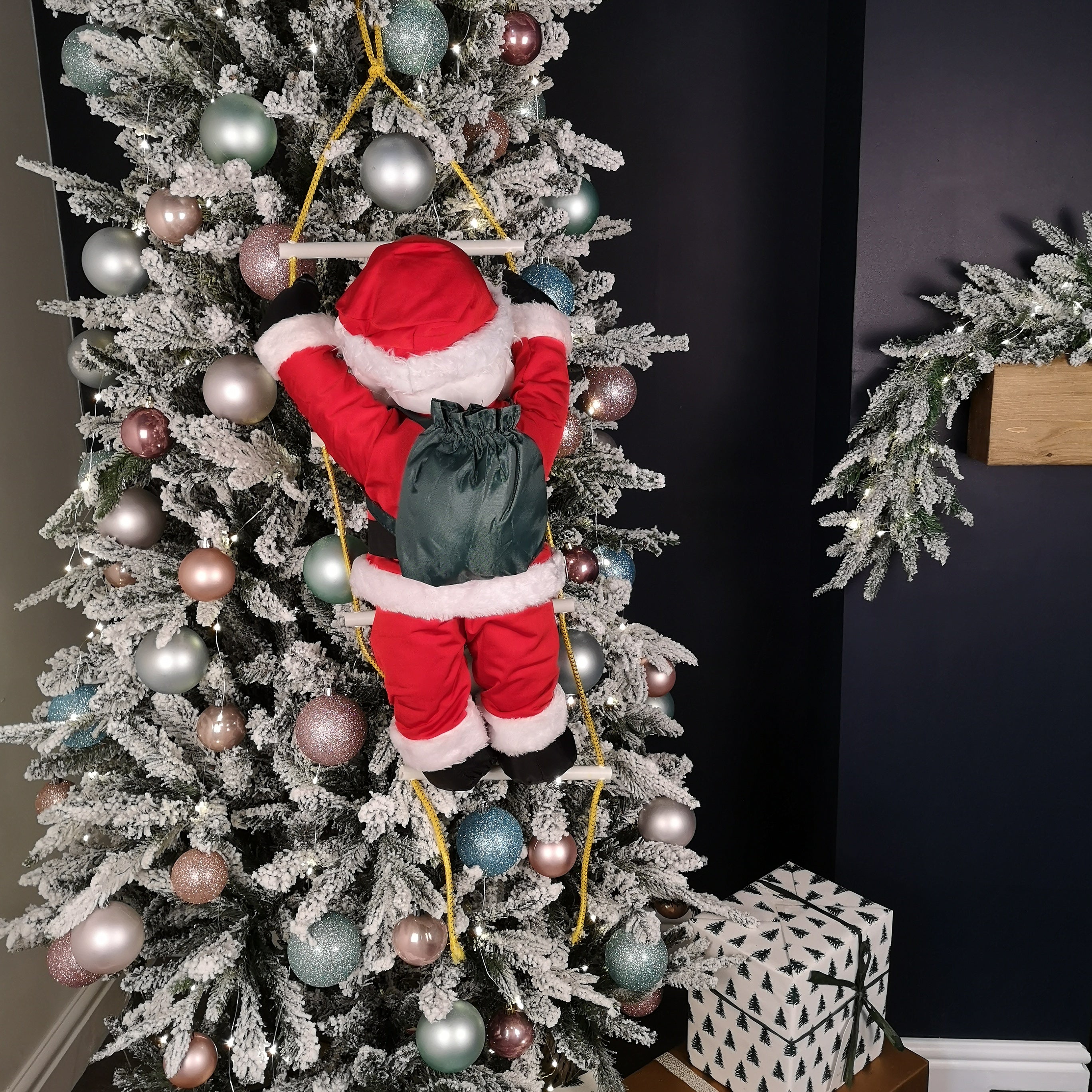 60cm Hanging Santa with Backpack Climbing Ladder Christmas Decoration