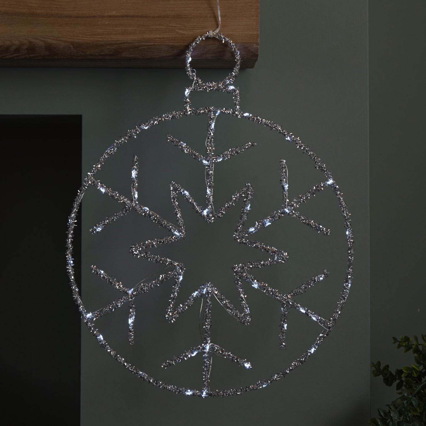 49cm Battery Powered Light up Silver Christmas Snowflake Ball with Twinkling LEDs