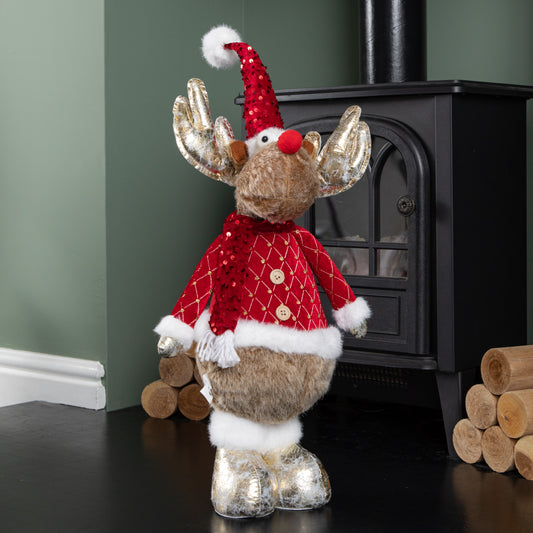 65cm Standing Plush Golden Cupid Christmas Reindeer Decoration