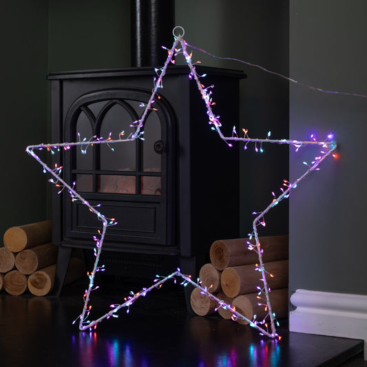 60cm Light up Metal Hanging Christmas Star Decoration with 280 Rainbow LEDs