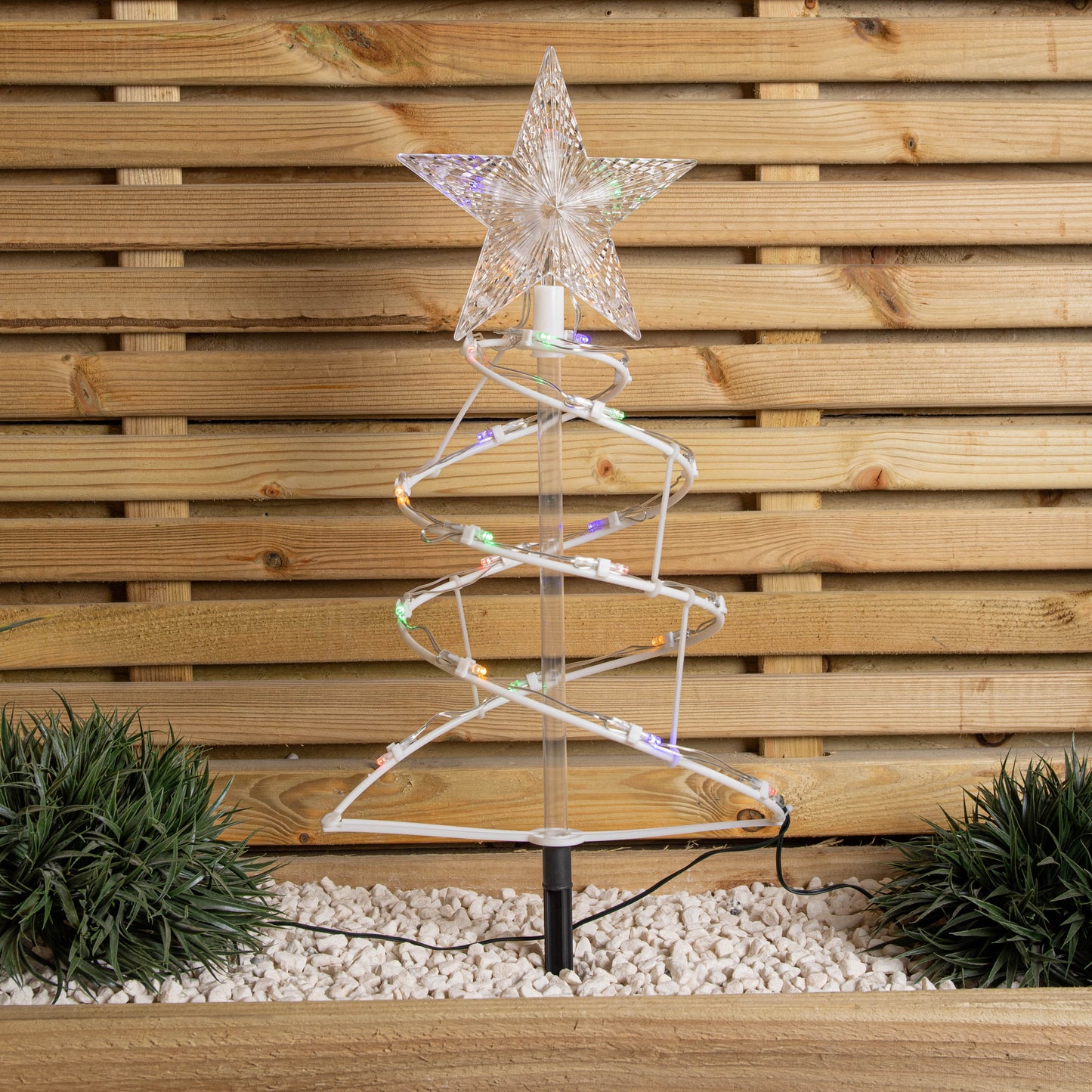 45cm Set of 4 Light up White Spiral Christmas Tree Garden Path Lights with 100 Multi-Coloured LEDs