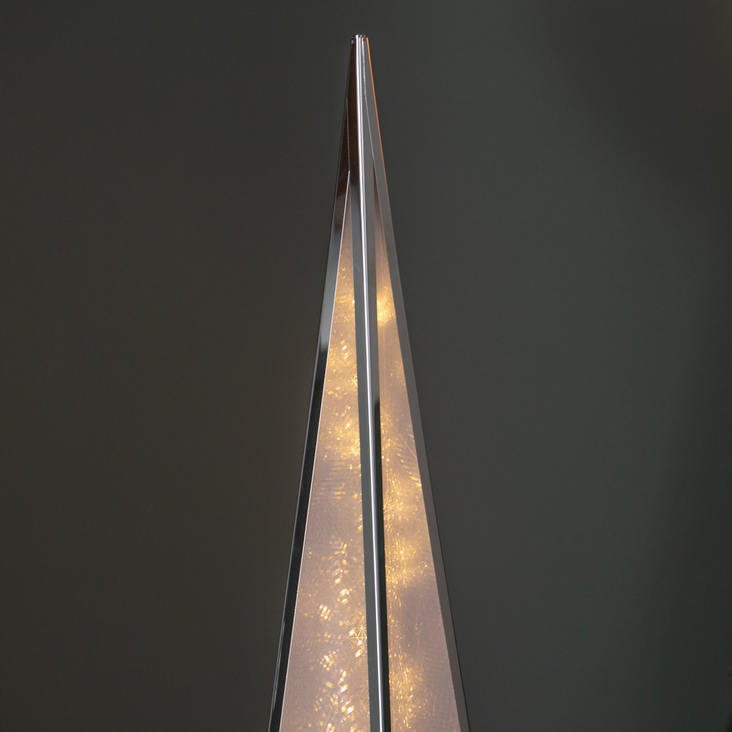 60cm Light up Silver Holographic Christmas Pyramid with 16 Warm White LEDs
