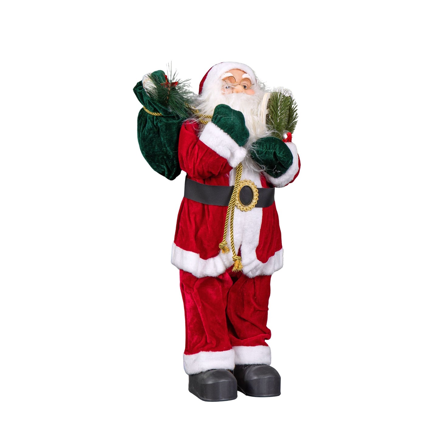 45cm Tall Standing Santa Claus Christmas Decoration with Green Sack