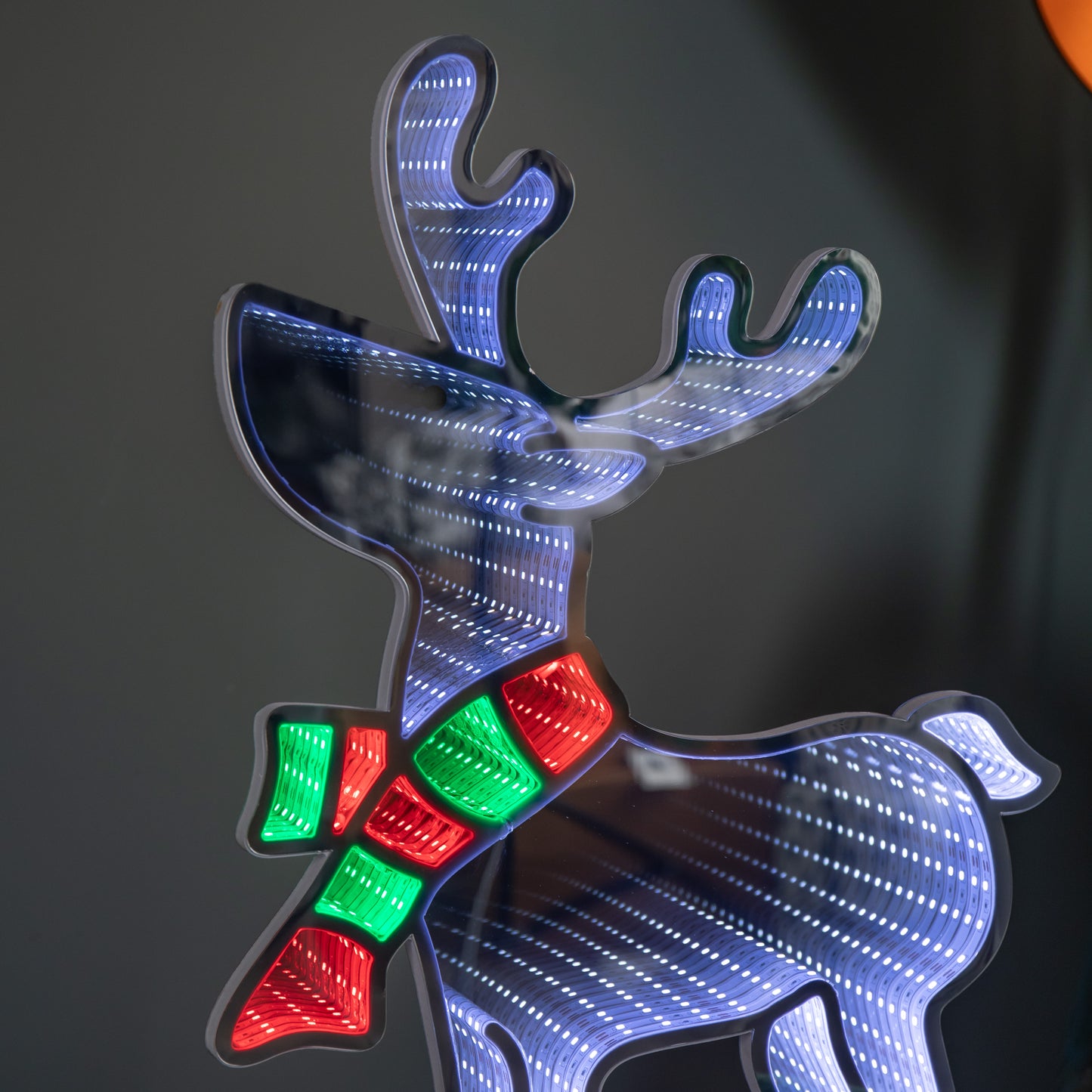60cm Light up Standing Reindeer with Scarf Christmas Infinity Decoration with Multi-Coloured LEDs
