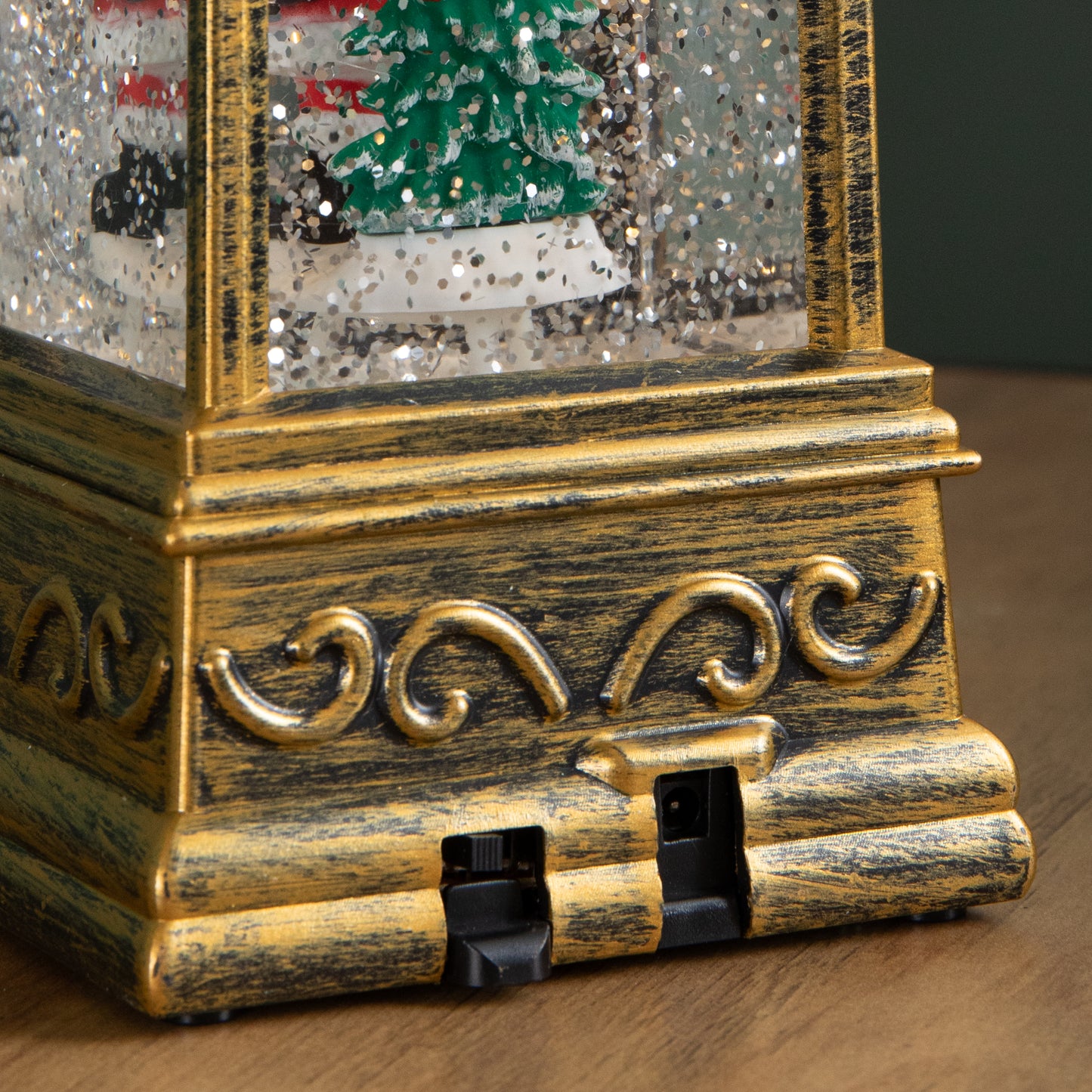 21cm Dual Powered Light up Rustic Gold Christmas Water Spinner Decoration with Santa Scene