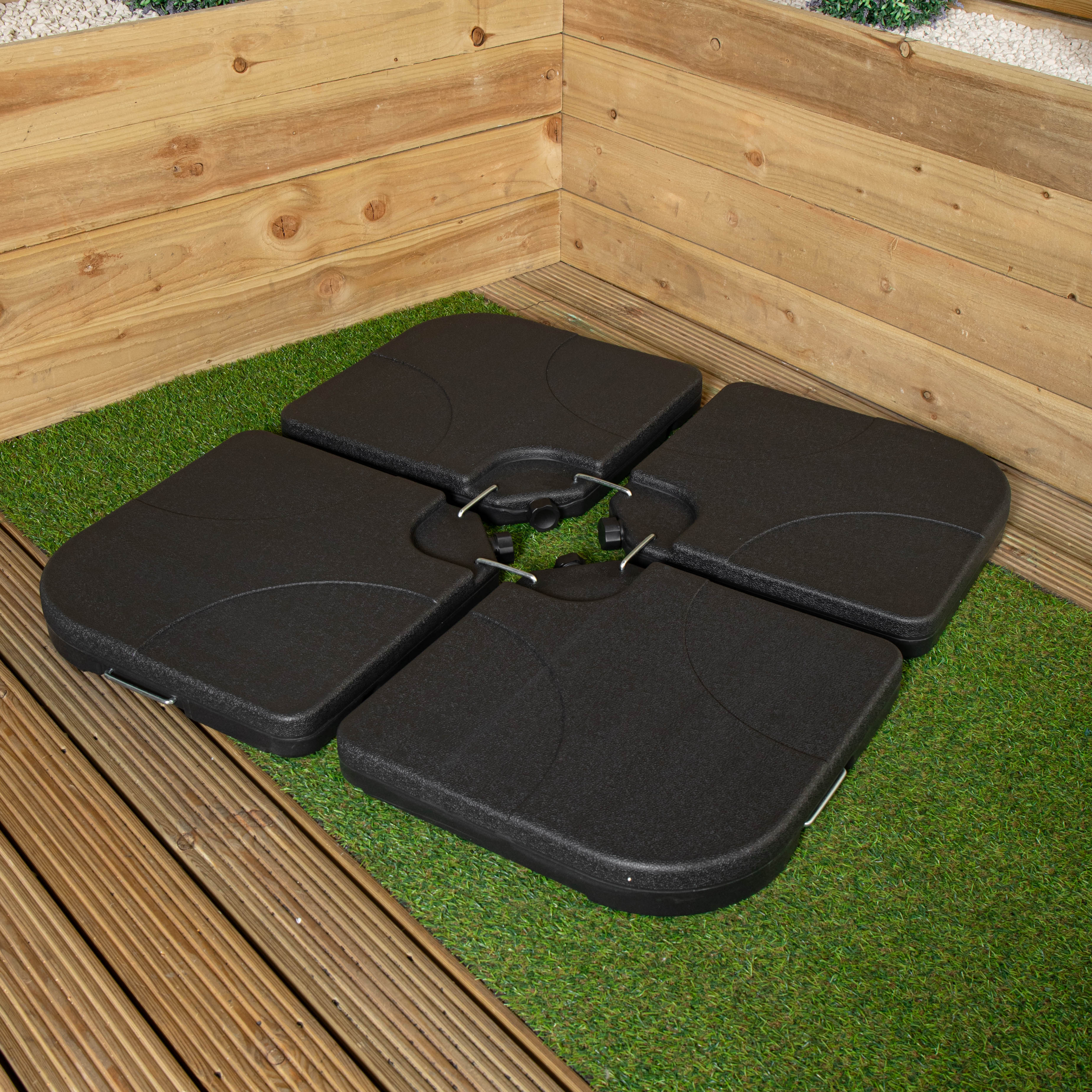 Factory Seconds: Samuel Alexander 4 PC Square Cantilever Parasol Base Weight Set for Banana Hanging Umbrella Cantilever Garden Parasols Fillable with 80kg Sand or 50kg Water