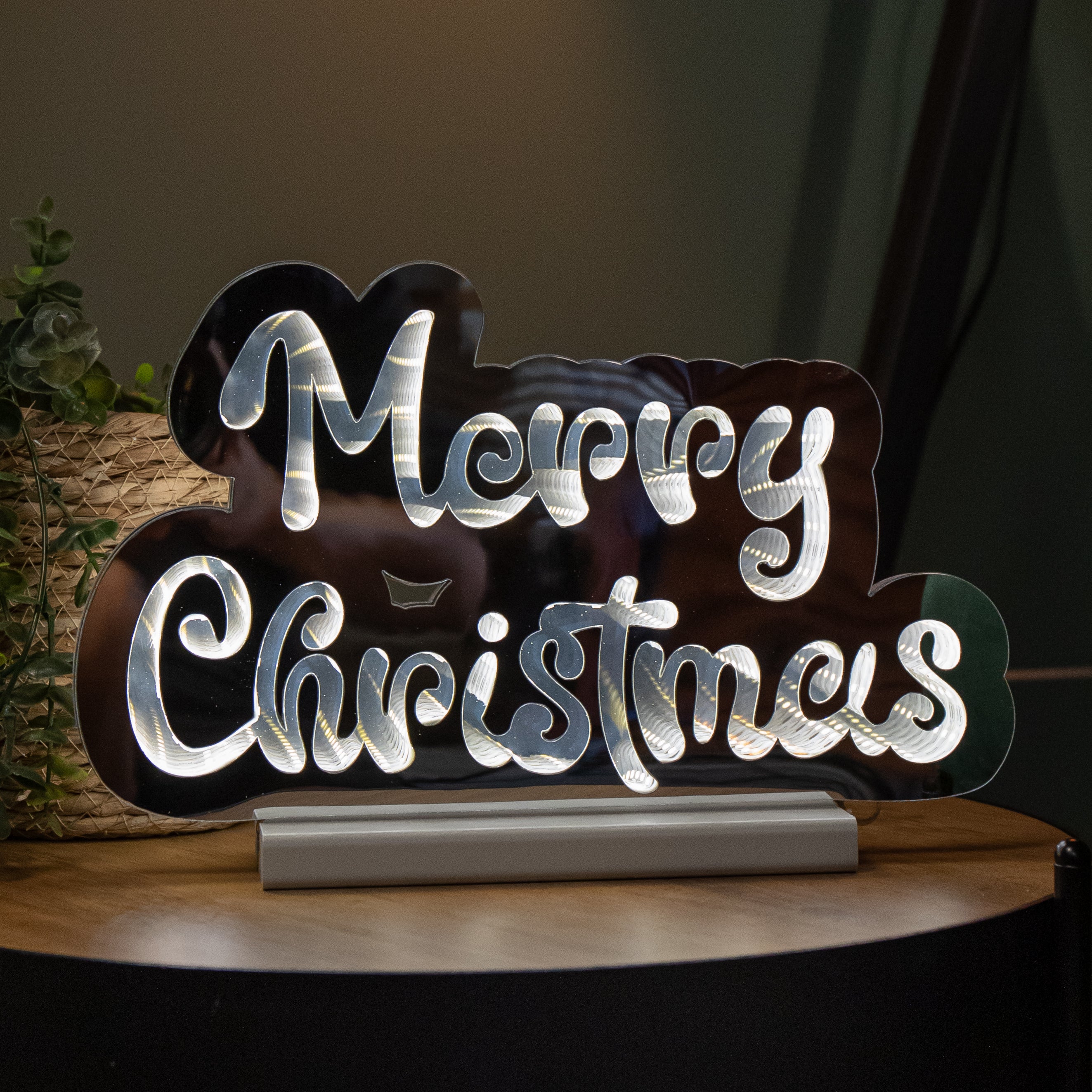 32cm Light up Merry Christmas Infinity Decoration with White LEDs