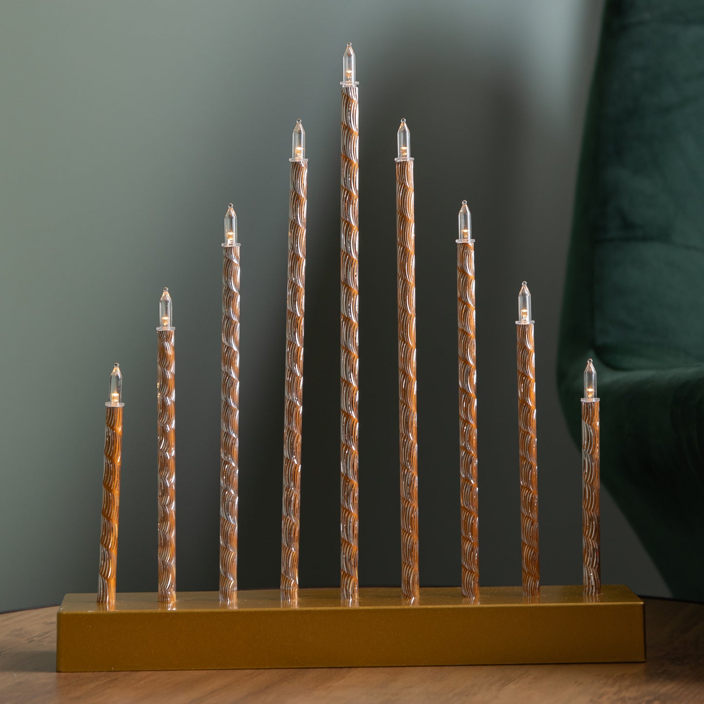 26cm Battery Operated Gold Light up Christmas Candle Bridge with 9 Warm White LEDs