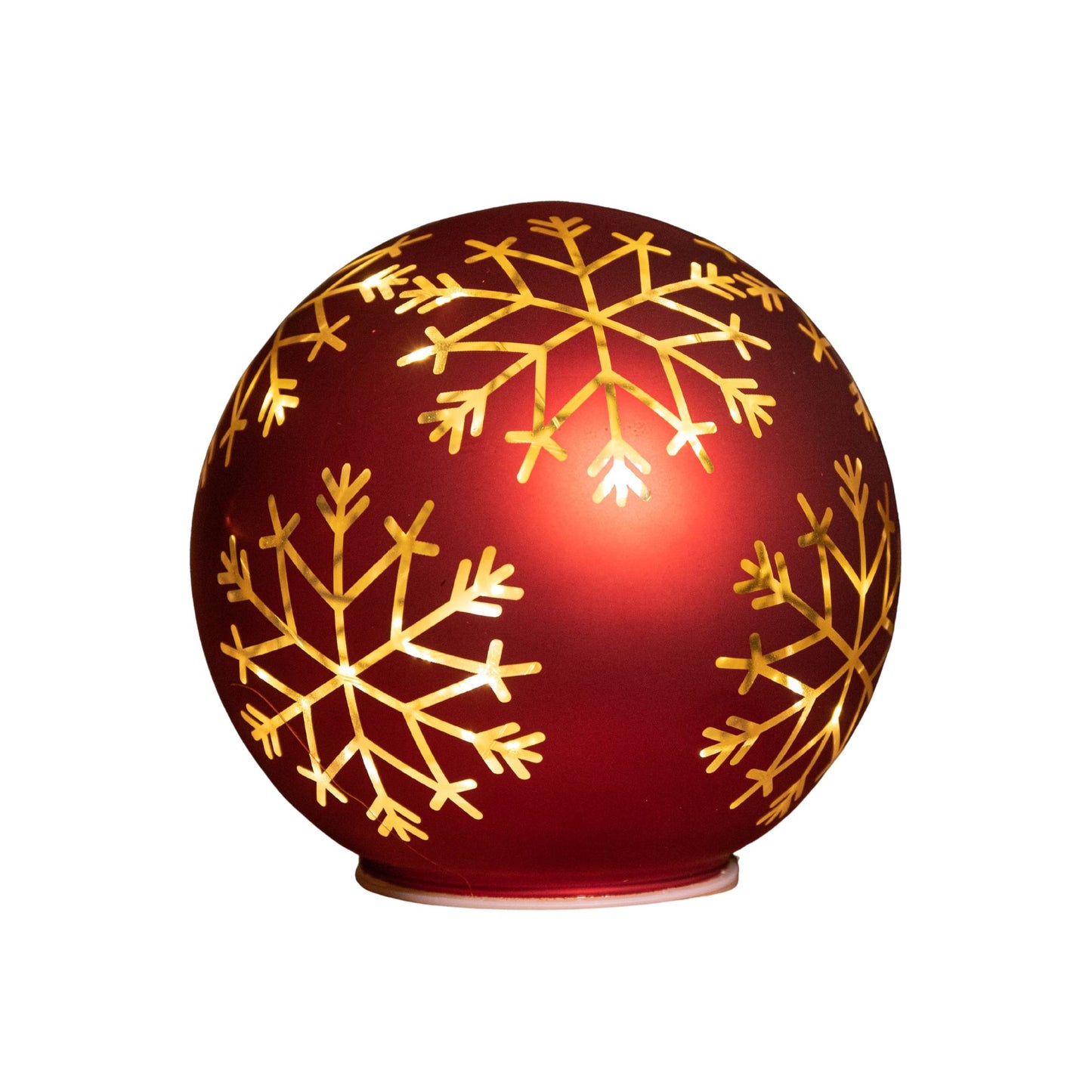 15cm Battery Operated Light up Snowflake Glass Ball in Red with Warm White LEDs