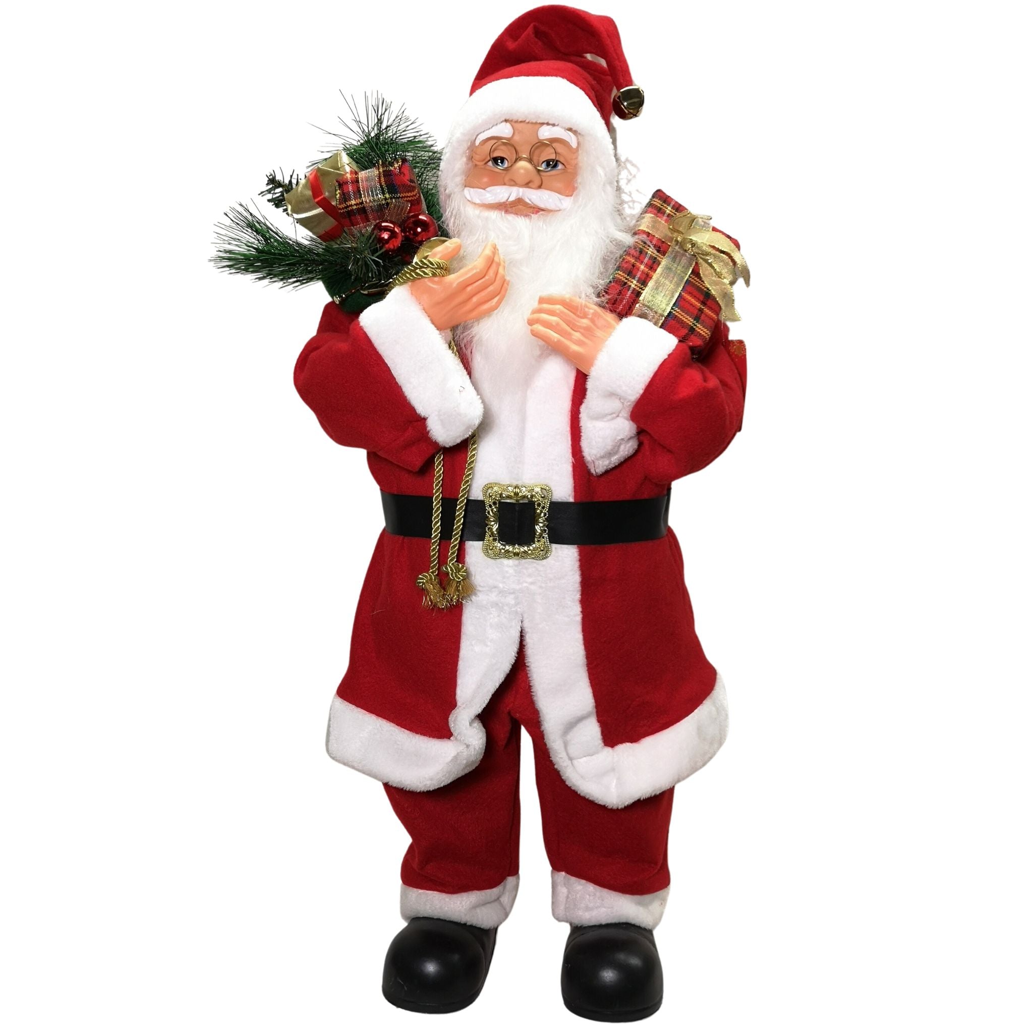 80cm Red Standing Santa Claus Indoor Decoration with Present and Green Sack