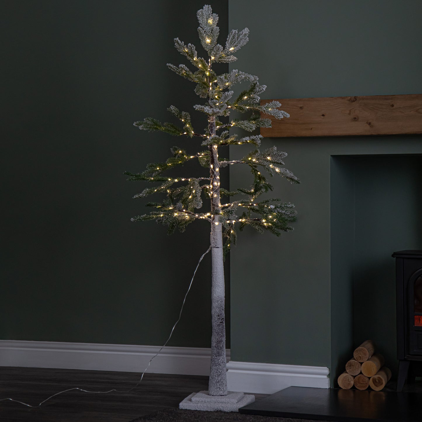 1.5m (5ft) Light up Snow Flocked Christmas Pine Tree with 240 Warm White LEDs