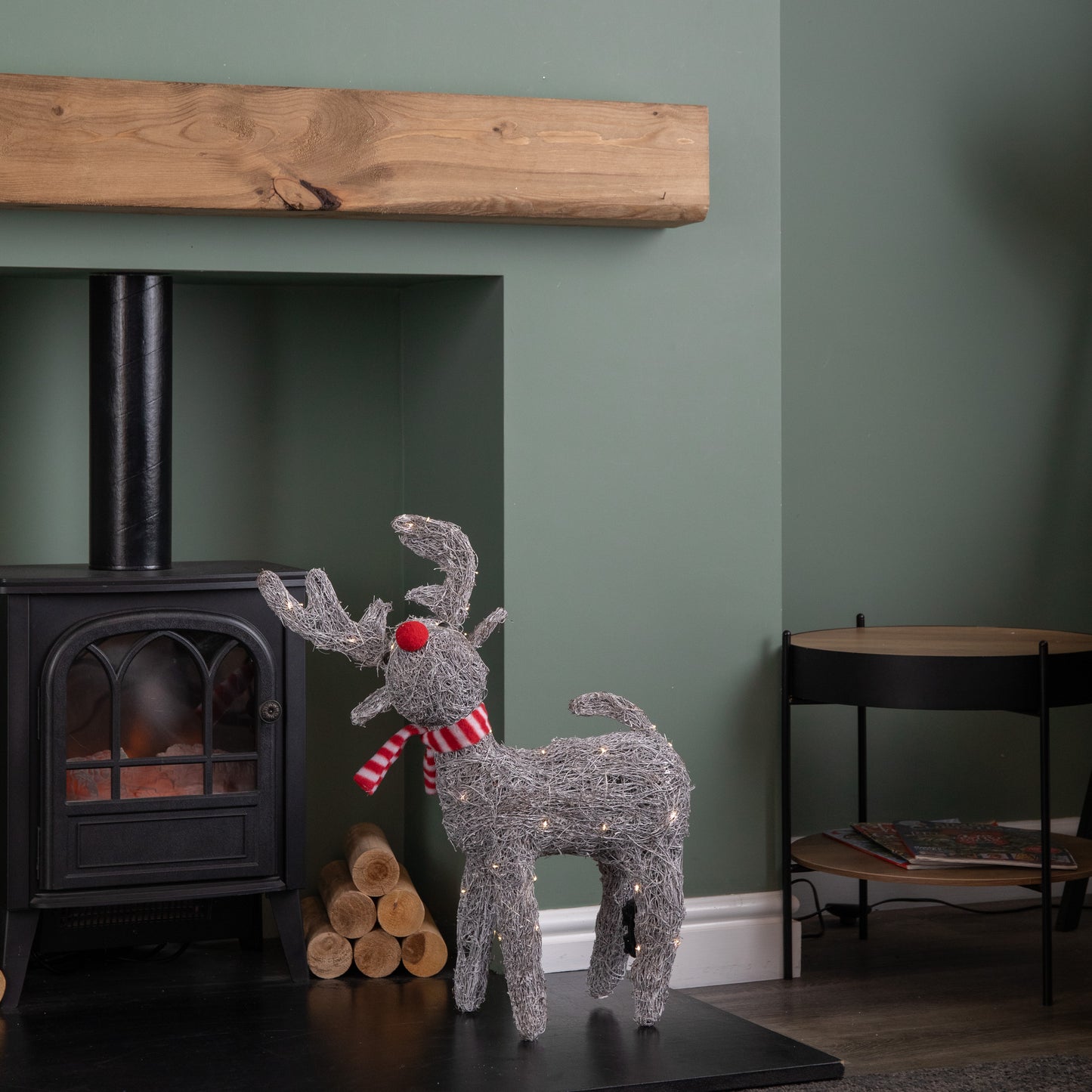 66cm Battery Operated Rattan Woven Cupid Reindeer with Warm White LEDs