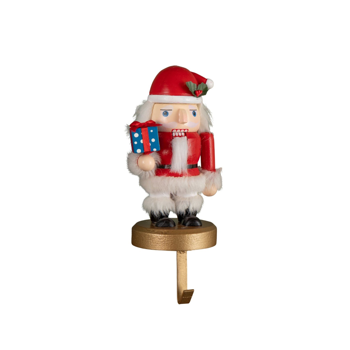 19cm Traditional Wooden Santa Nutcracker Christmas Stocking Holder 