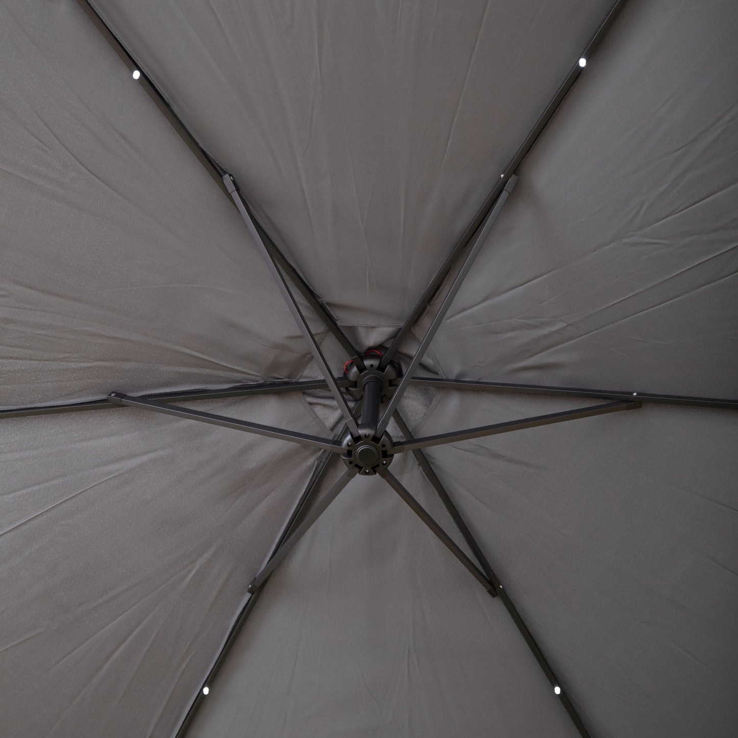 3m Solar Powered Cantilever Lit Banana Garden Parasol with Crank Handle & White LED Lights in Grey with Base Bag Included