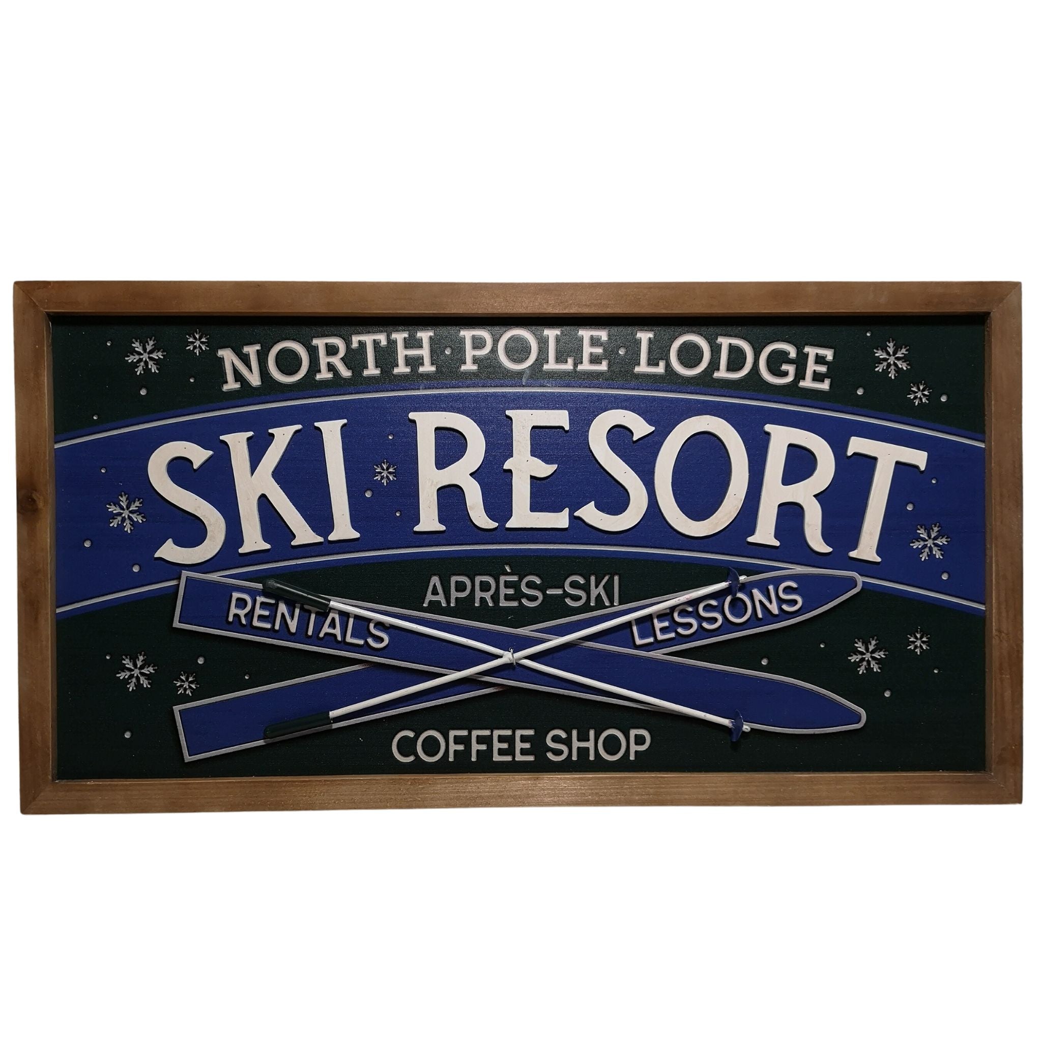 63cm Wooden Blue and Green North Pole Lodge Ski Resort Sign Christmas Decoration