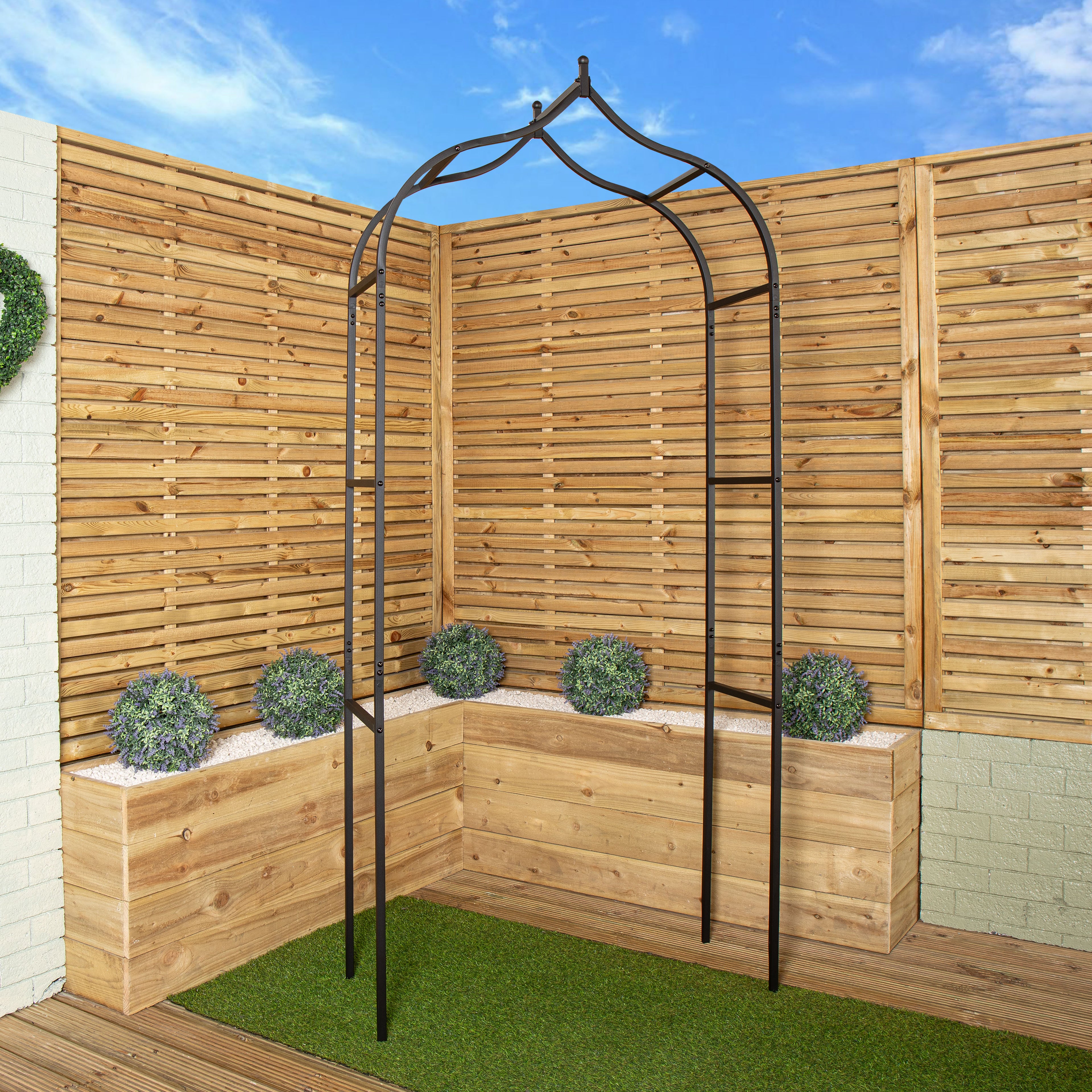 2.4m x 1.1m Black Baroque Steel Garden Flower Rose Arch