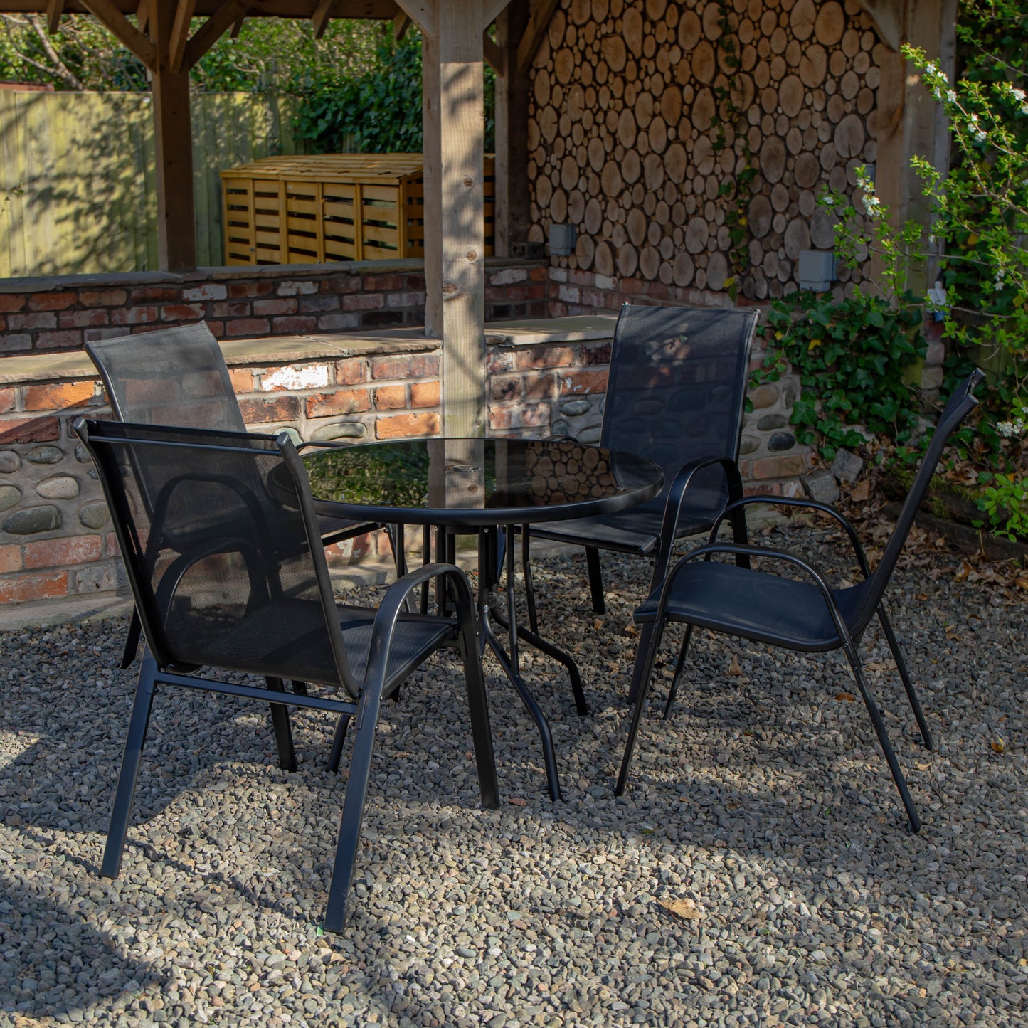 Outdoor 4 Person Round Glass Top Garden Dining Table Chairs Set