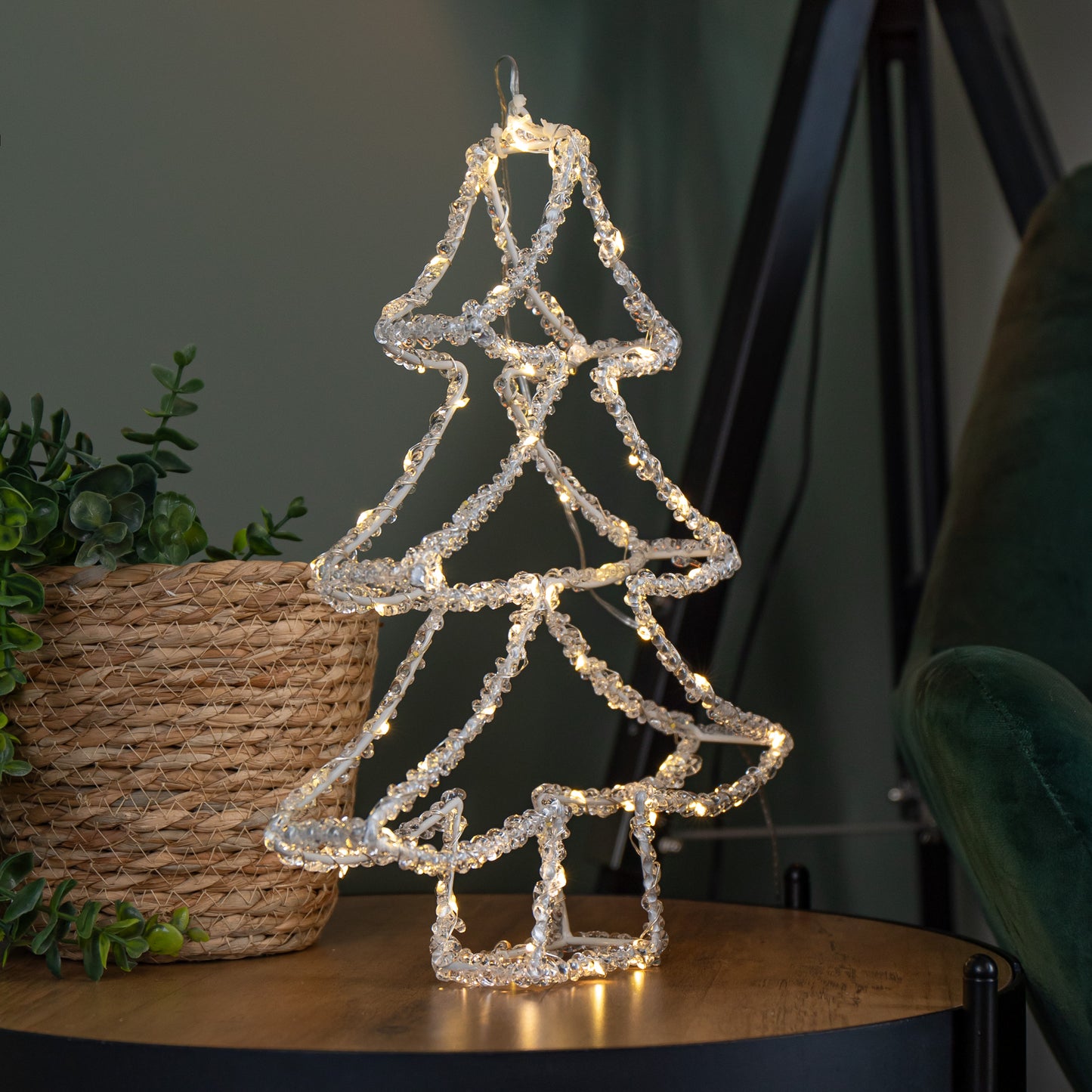 34cm Light up Acrylic Christmas Tree with 80 Warm White Static & Flashing LEDs