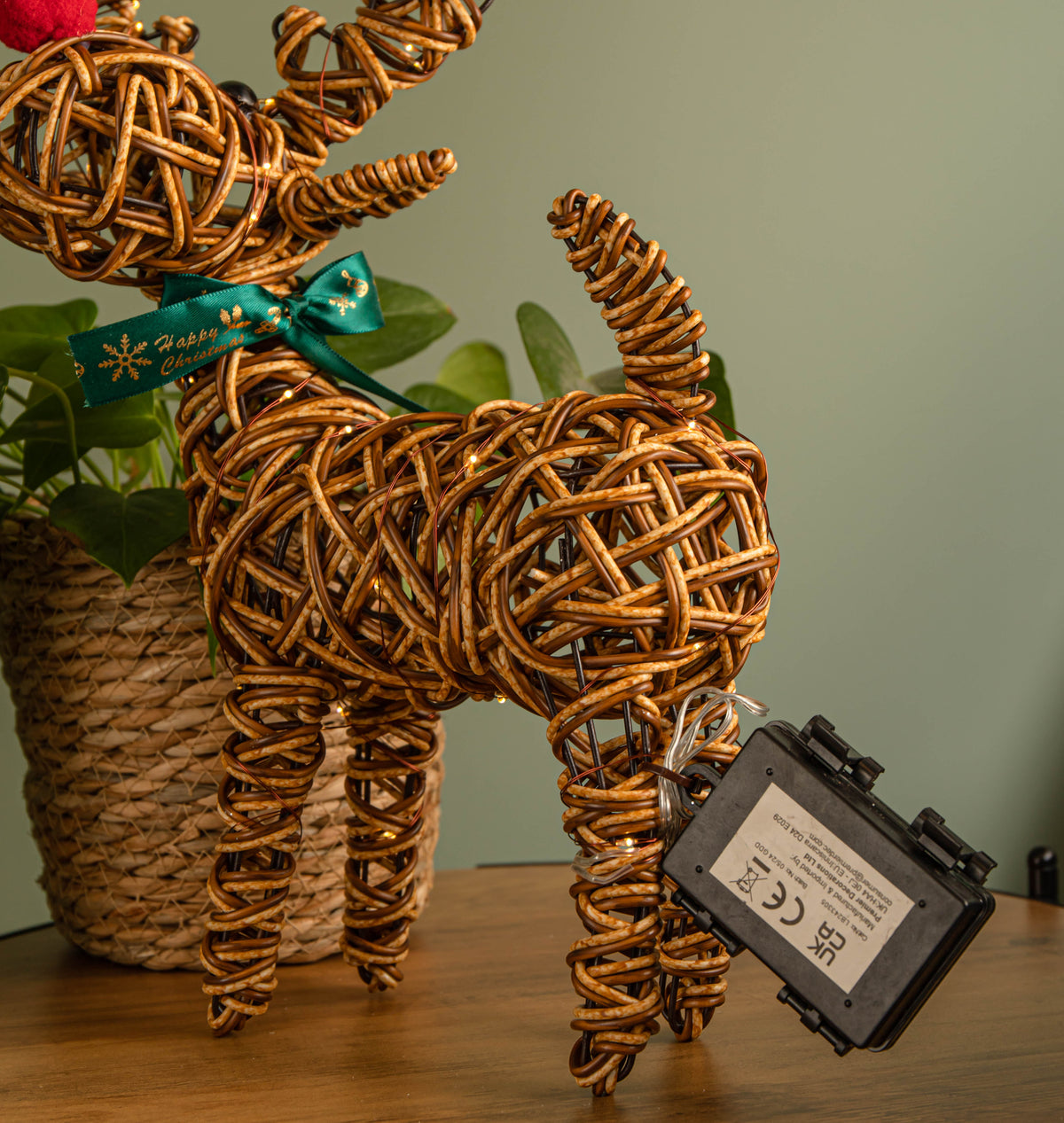37cm Battery Operated Light up Brown Christmas Reindeer with Red Nose & 40 Warm White LEDs
