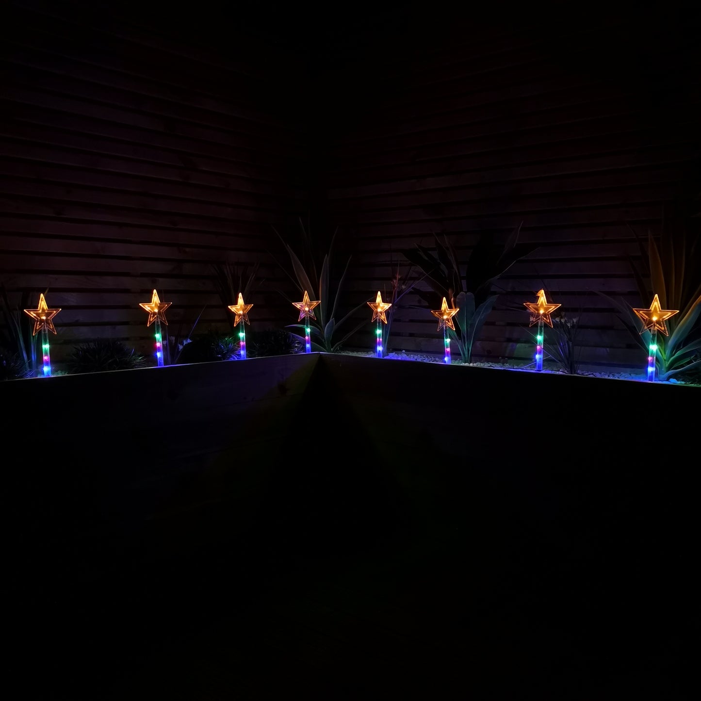 Set of 8 Battery Operated LED Multi Coloured Star Path Lights Christmas Decoration with Timer