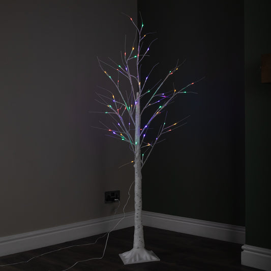 Factory Seconds: 1.5m Christmas Outdoor Birch Tree with 64 Multicoloured LEDs