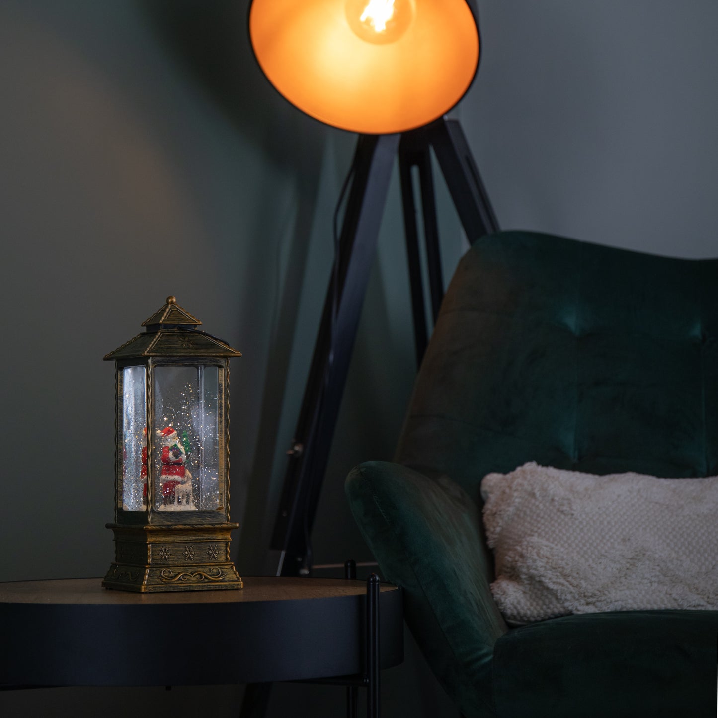 29cm Battery Operated Light up Christmas Water Spinner with Rotating Santa & LEDs