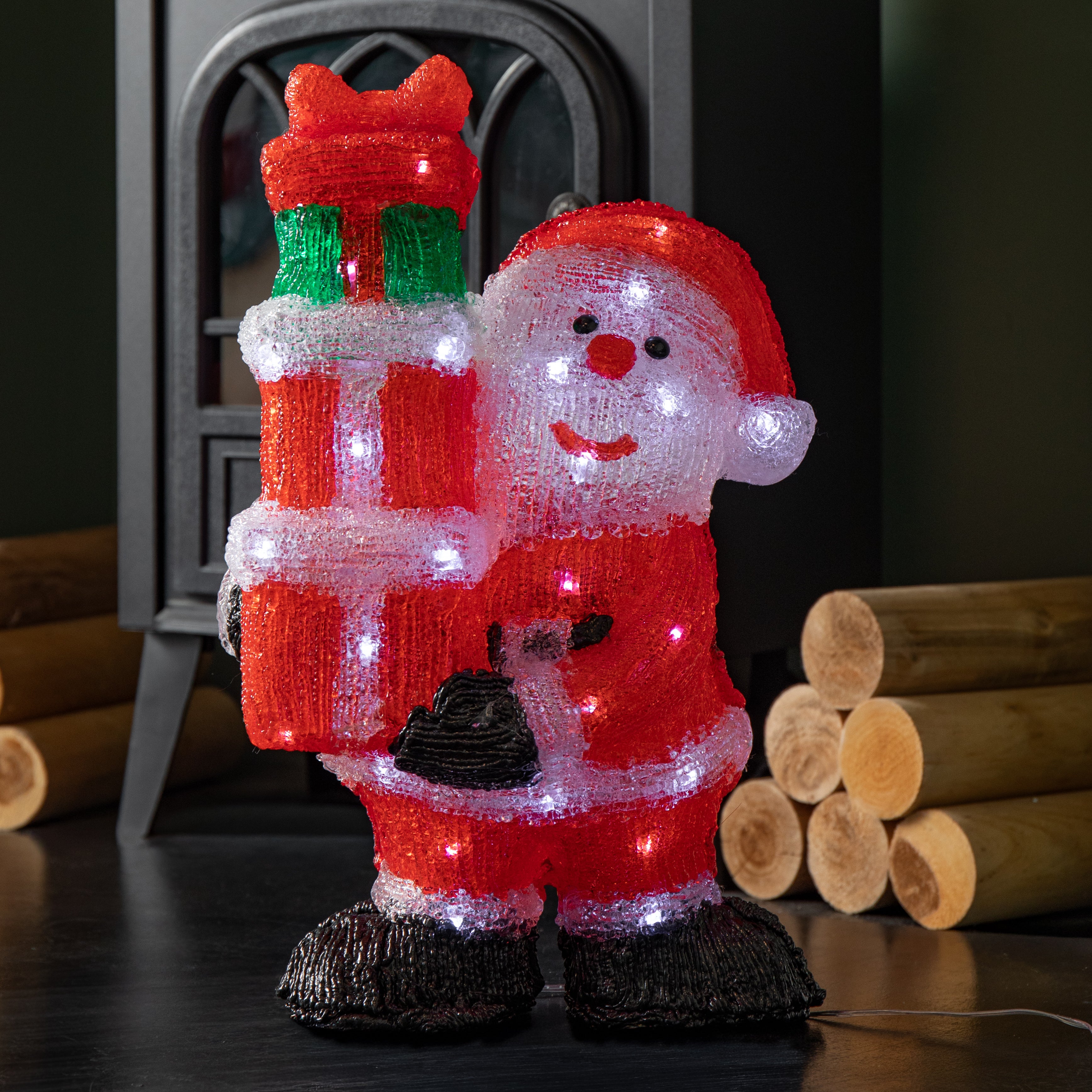 41cm Light up Acrylic Christmas Santa with 3 Gifts and 40 White LEDs