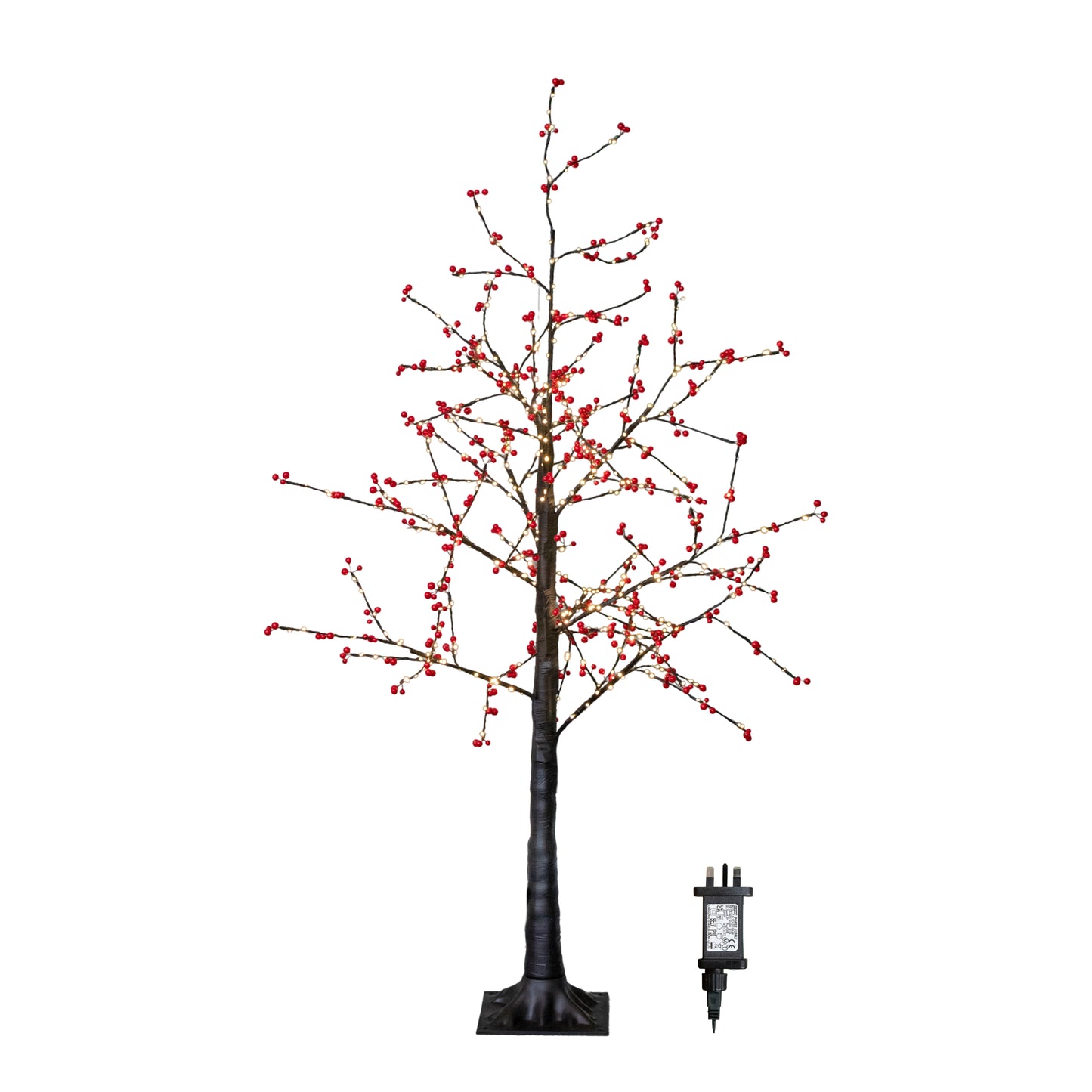 5ft (1.5m) Light up Black Christmas Twig Tree with Red Berries & Warm White LEDs
