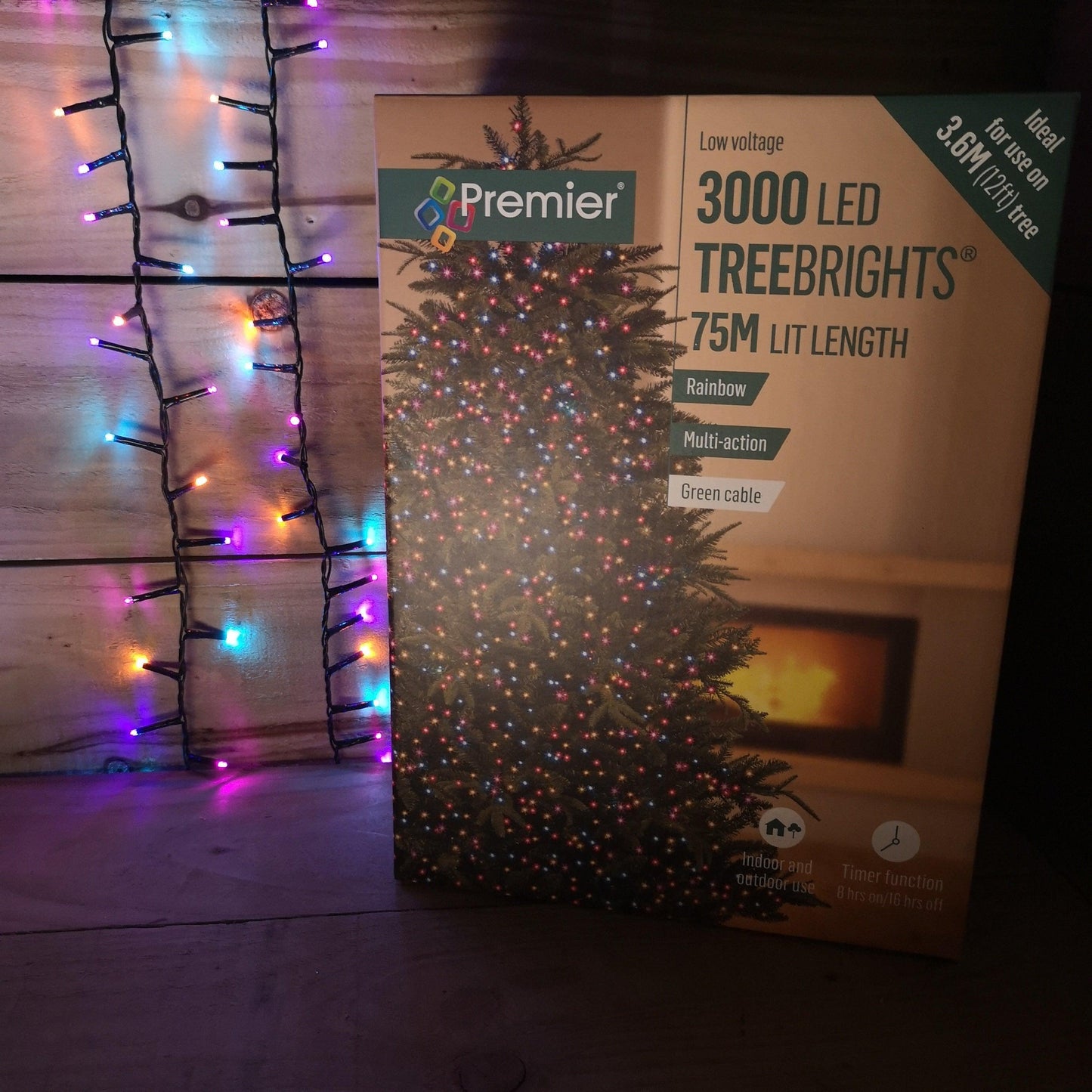 3000 LED 75m Premier TreeBrights Indoor Outdoor Christmas Multi Function Mains Operated String Lights with Timer in in Rainbow
