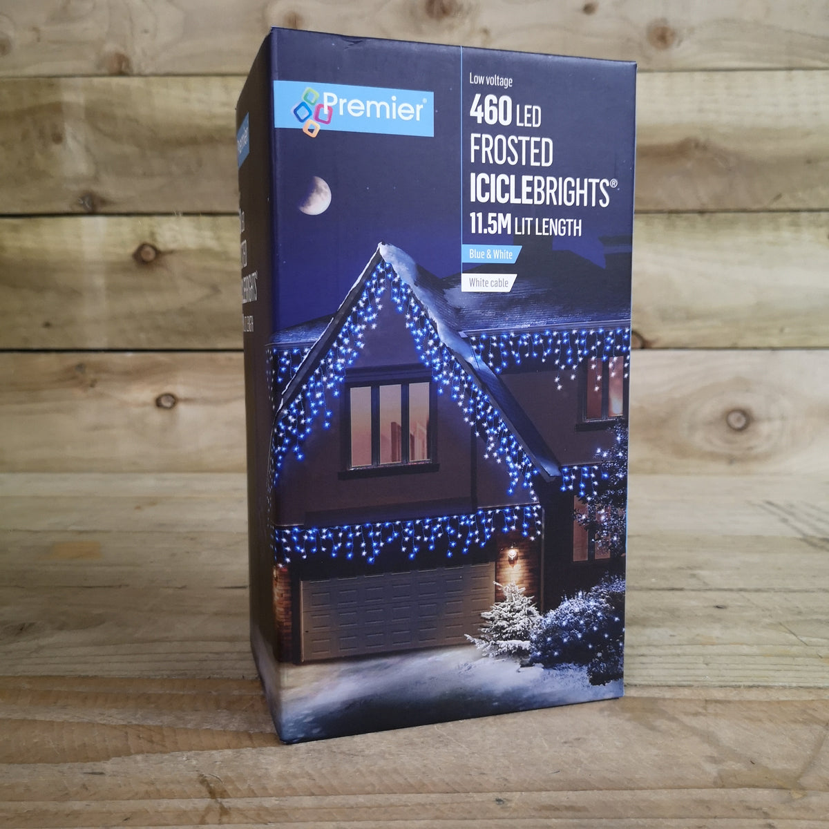 460 LED 11.5m Premier Christmas Outdoor 8 Function Icicle Lights Blue & White