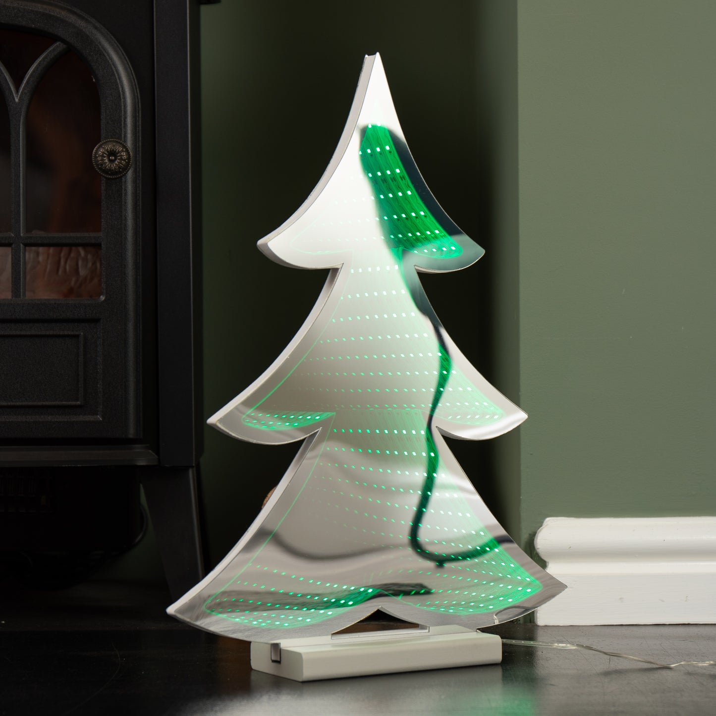 40cm Infinity Light up Christmas Tree Decoration with Green LEDs on Wooden Base