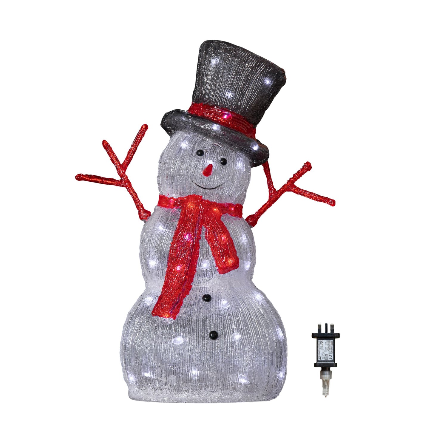 55cm Light up Acrylic Christmas Snowman with Top Hat & Scarf with White LEDs