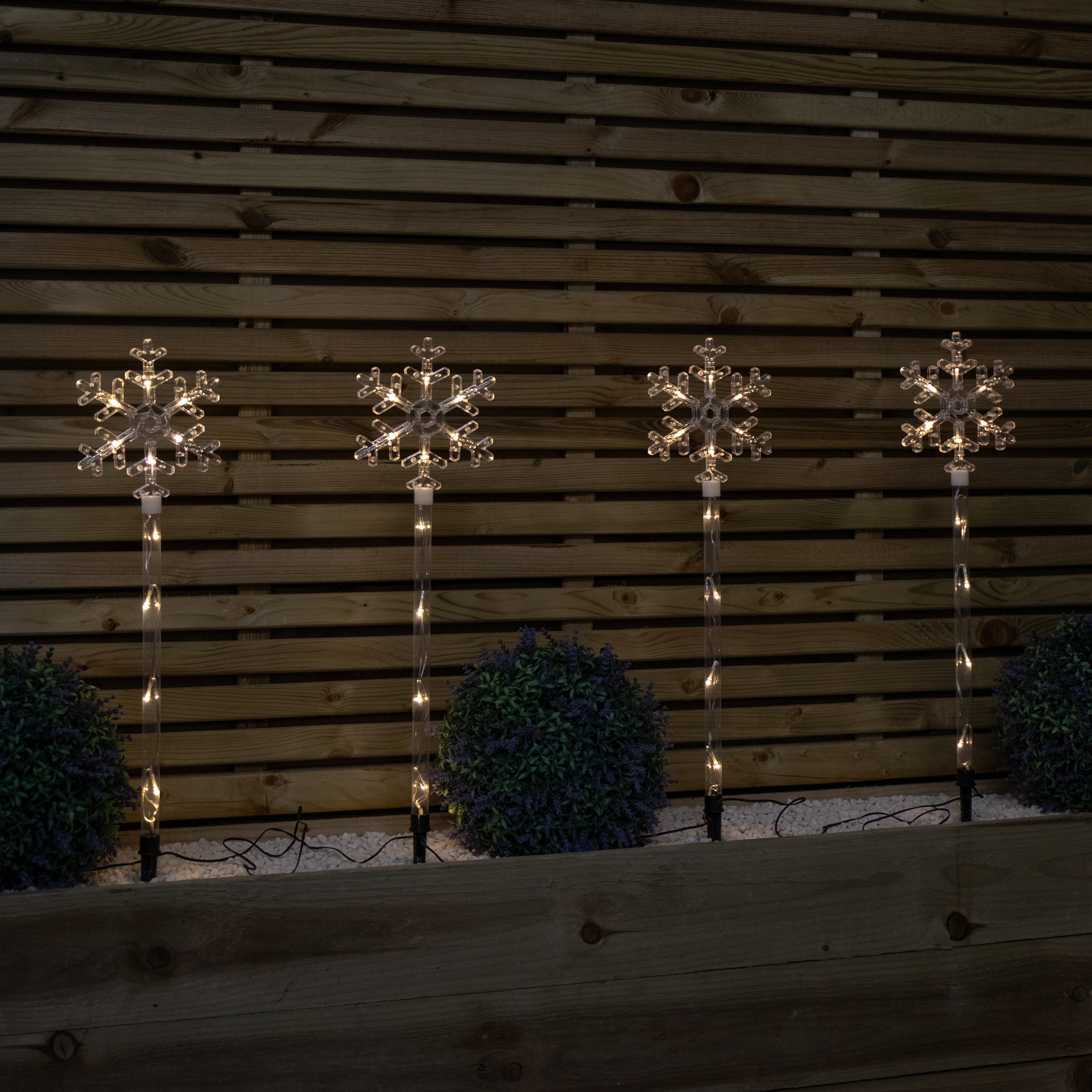 69cm Set of 4 Plastic Crystal Snowflake Pathfinder Christmas Lights with Warm White LEDs