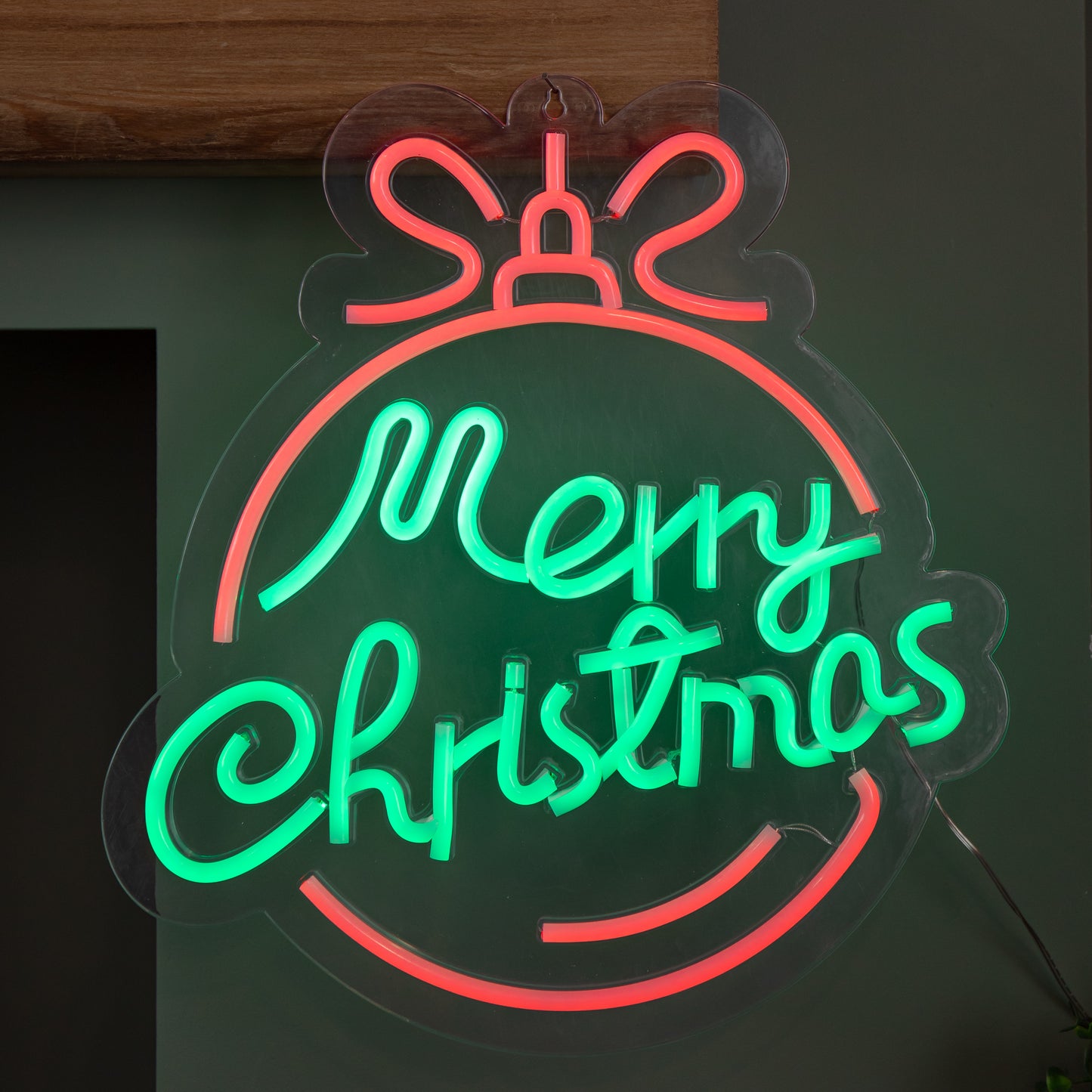 38cm x 40cm Light up Red and Green Neon Flex Merry Christmas Ball