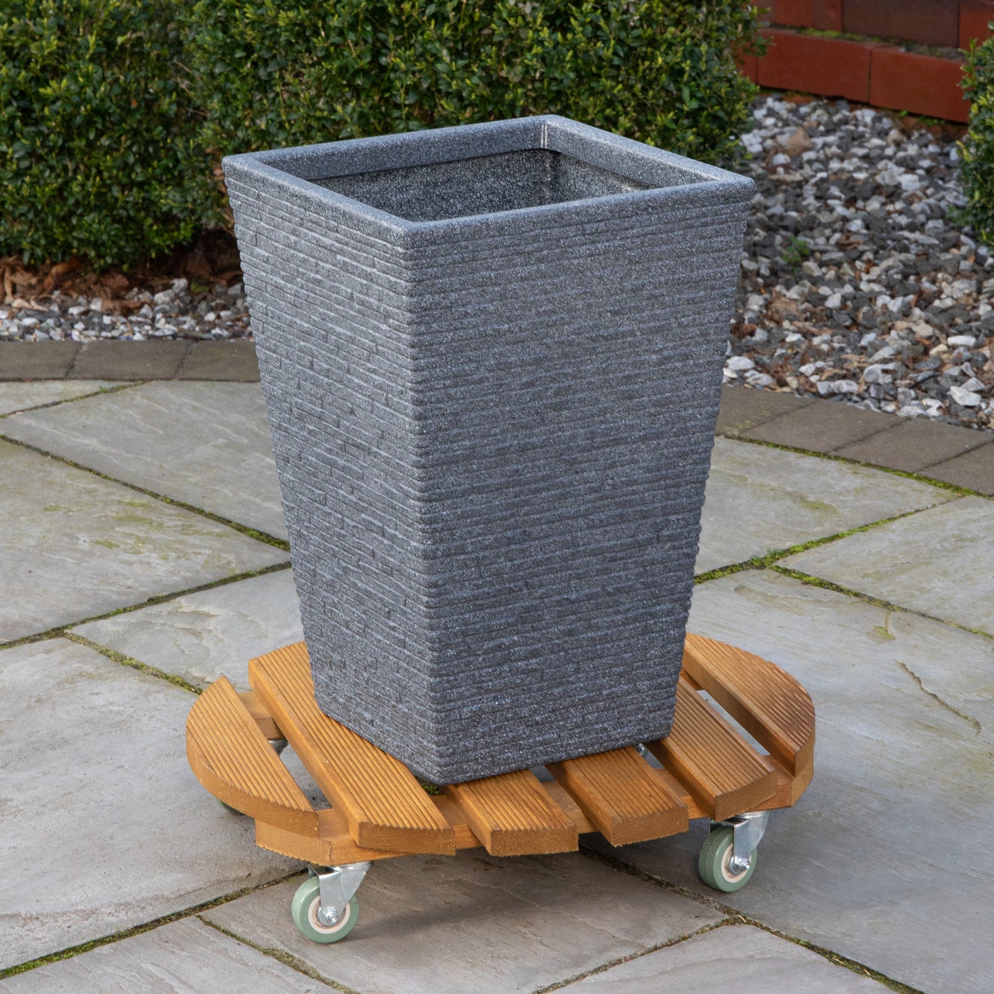 30cm Heavy Duty Round Wooden Garden Plant Pot Flower Stand on Wheels